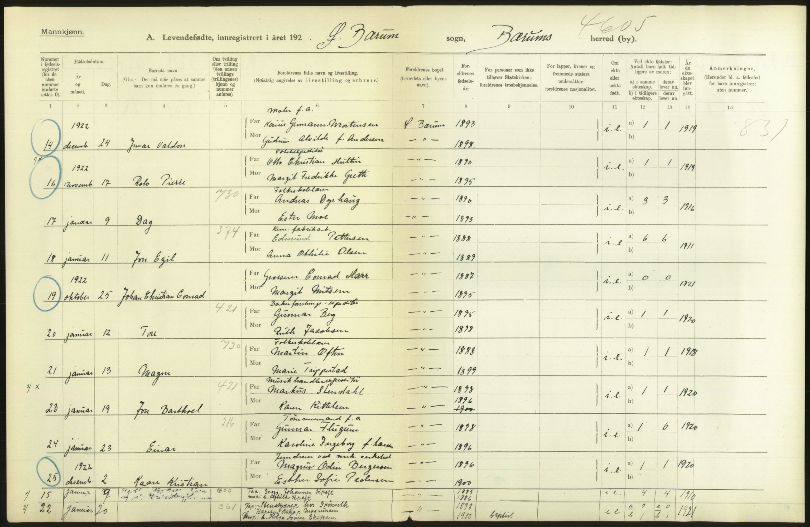 Statistisk sentralbyrå, Sosiodemografiske emner, Befolkning, AV/RA-S-2228/D/Df/Dfc/Dfcc/L0003: Akershus fylke: Levendefødte menn og kvinner. Bygder., 1923, s. 666