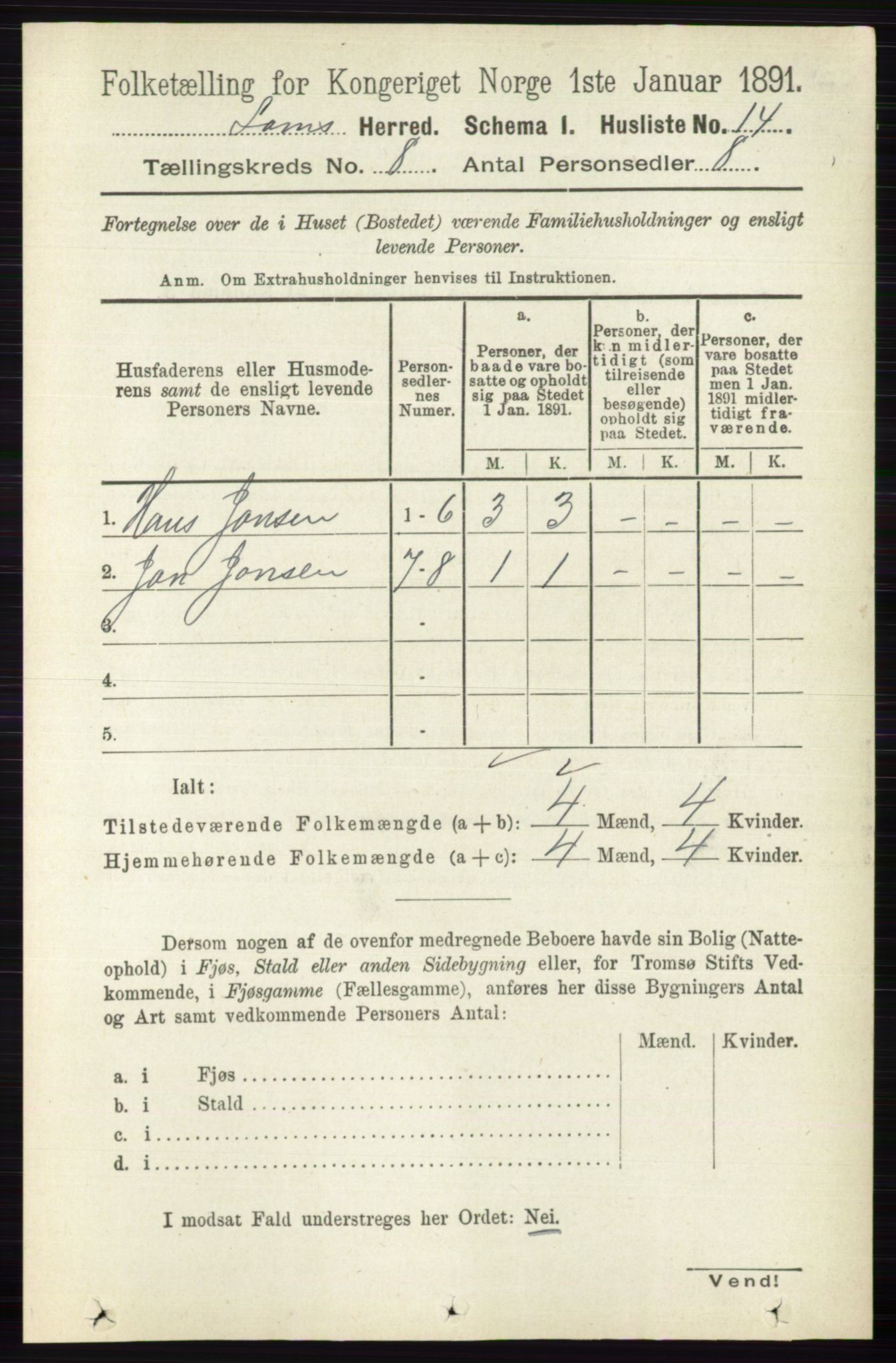 RA, Folketelling 1891 for 0514 Lom herred, 1891, s. 3056