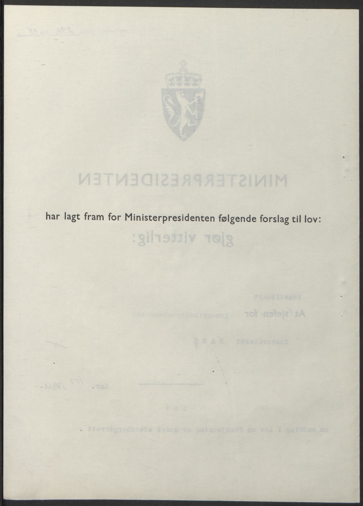 NS-administrasjonen 1940-1945 (Statsrådsekretariatet, de kommisariske statsråder mm), RA/S-4279/D/Db/L0100: Lover, 1944, s. 559