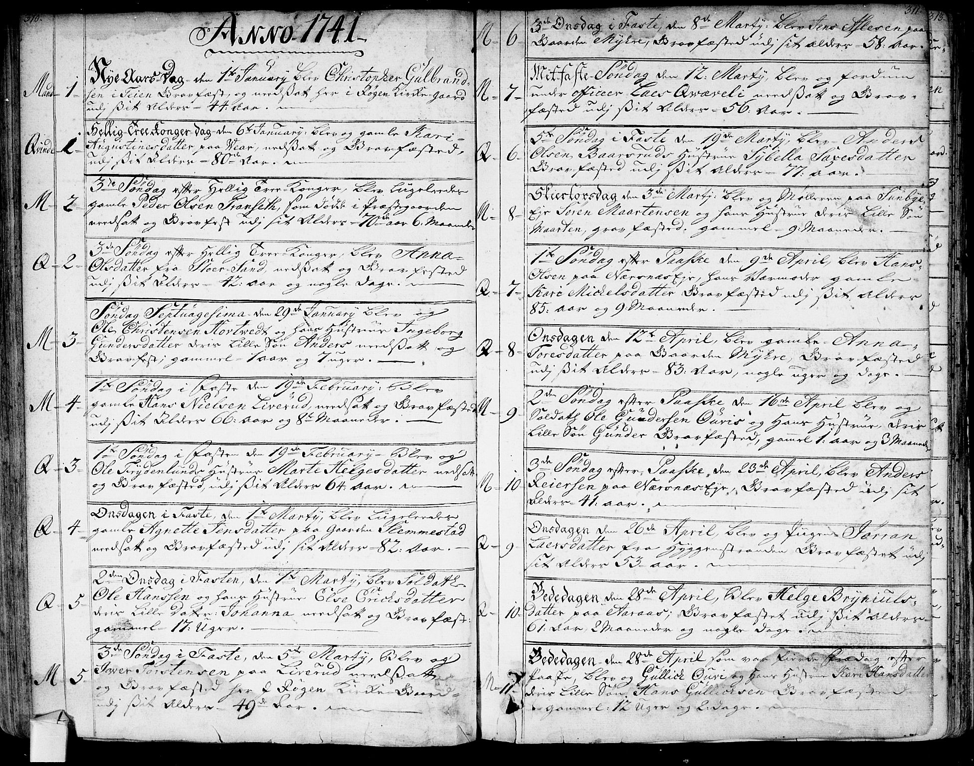 Røyken kirkebøker, AV/SAKO-A-241/G/Ga/L0001: Klokkerbok nr. 1, 1740-1768, s. 310-311