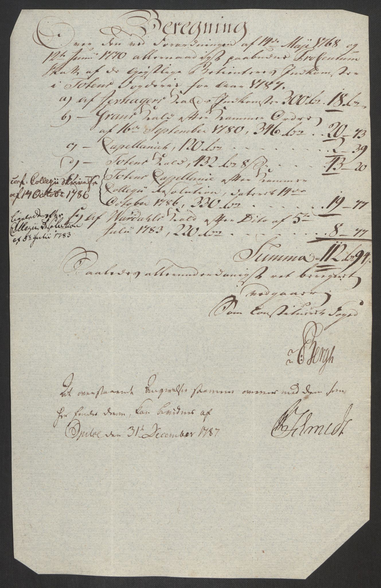 Rentekammeret inntil 1814, Reviderte regnskaper, Fogderegnskap, RA/EA-4092/R19/L1374: Fogderegnskap Toten, Hadeland og Vardal, 1787, s. 306