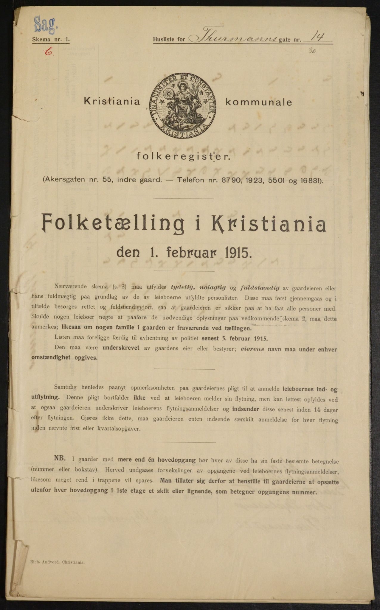 OBA, Kommunal folketelling 1.2.1915 for Kristiania, 1915, s. 111591