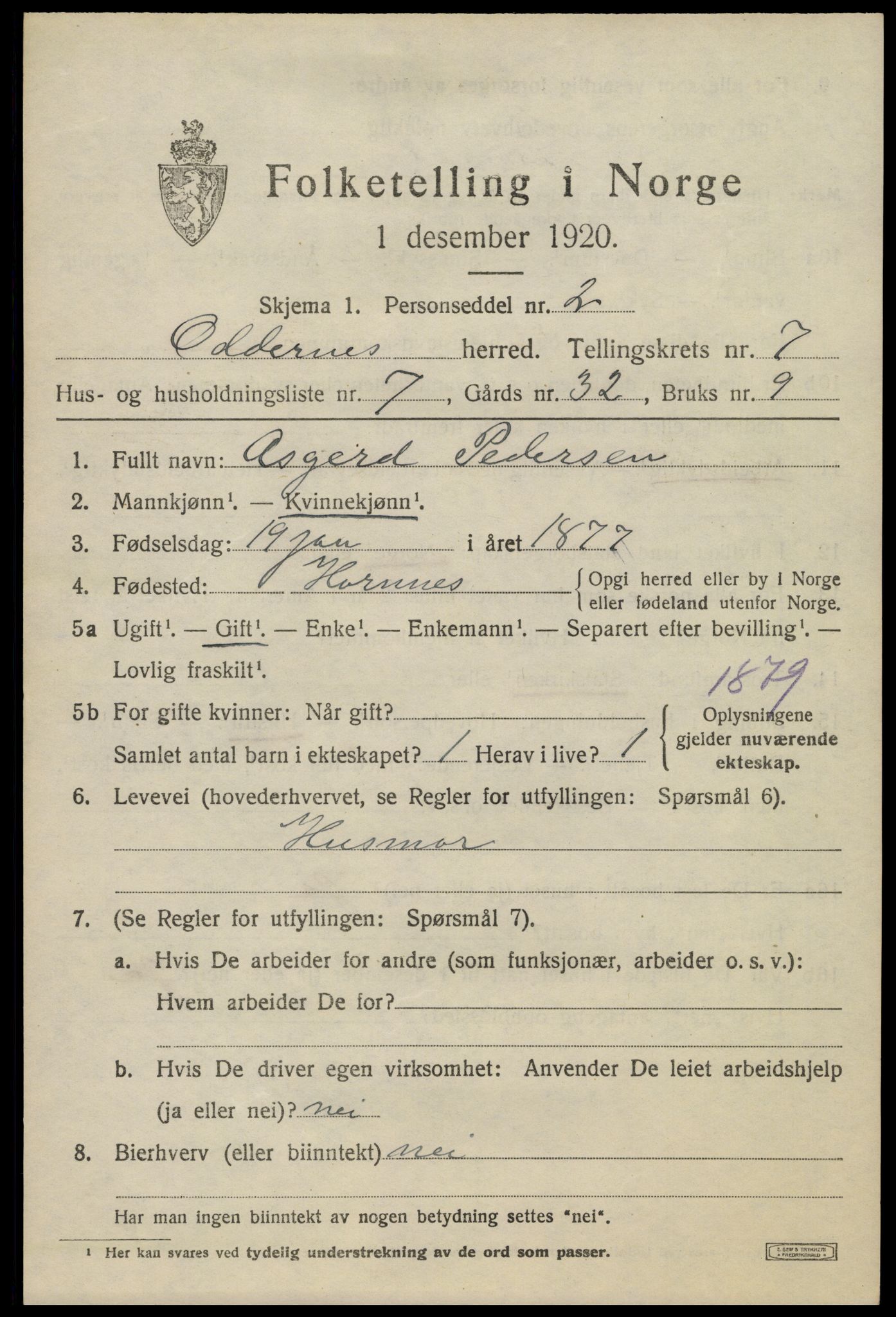SAK, Folketelling 1920 for 1012 Oddernes herred, 1920, s. 5425