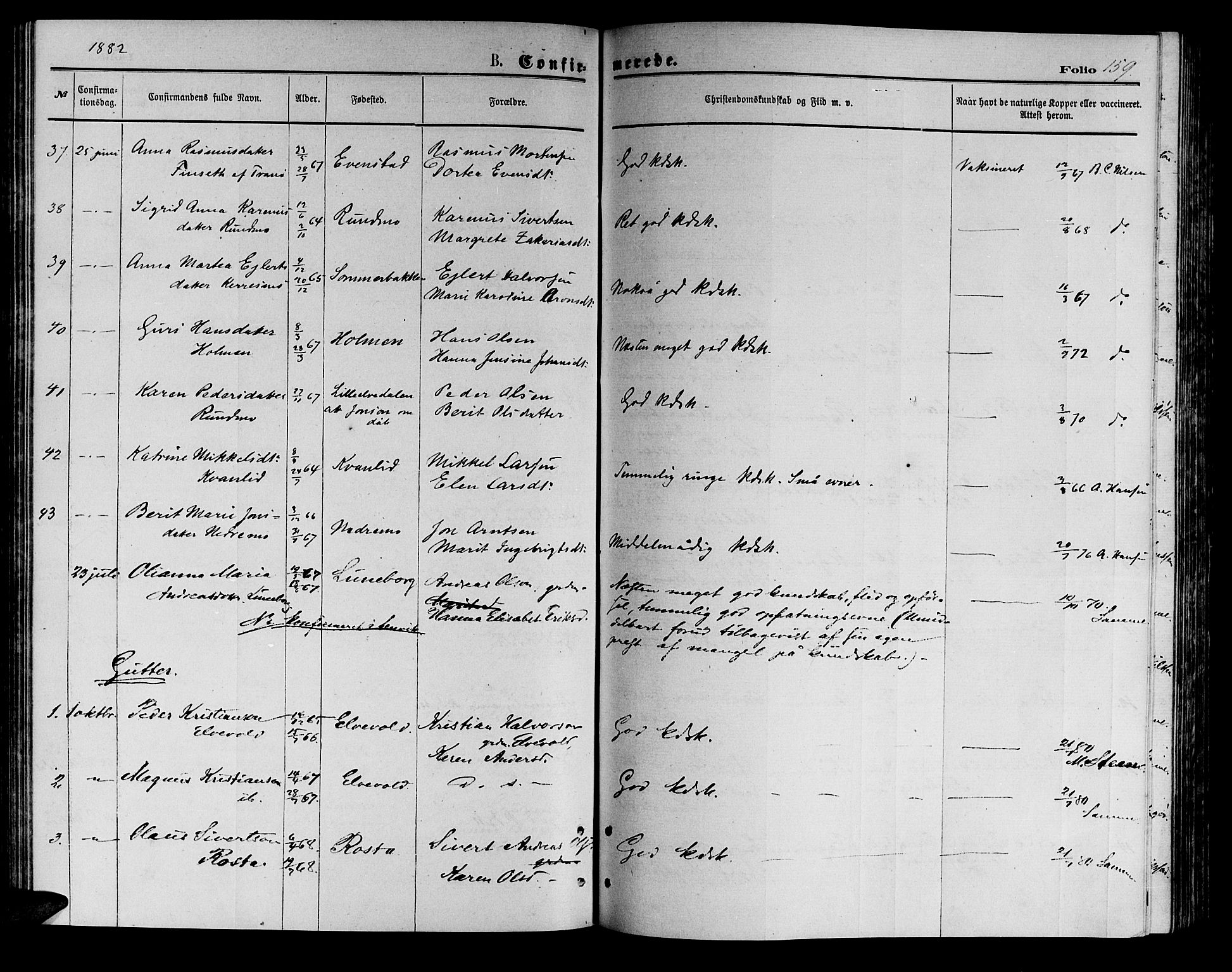 Målselv sokneprestembete, AV/SATØ-S-1311/G/Ga/Gab/L0003klokker: Klokkerbok nr. 3, 1874-1885, s. 159