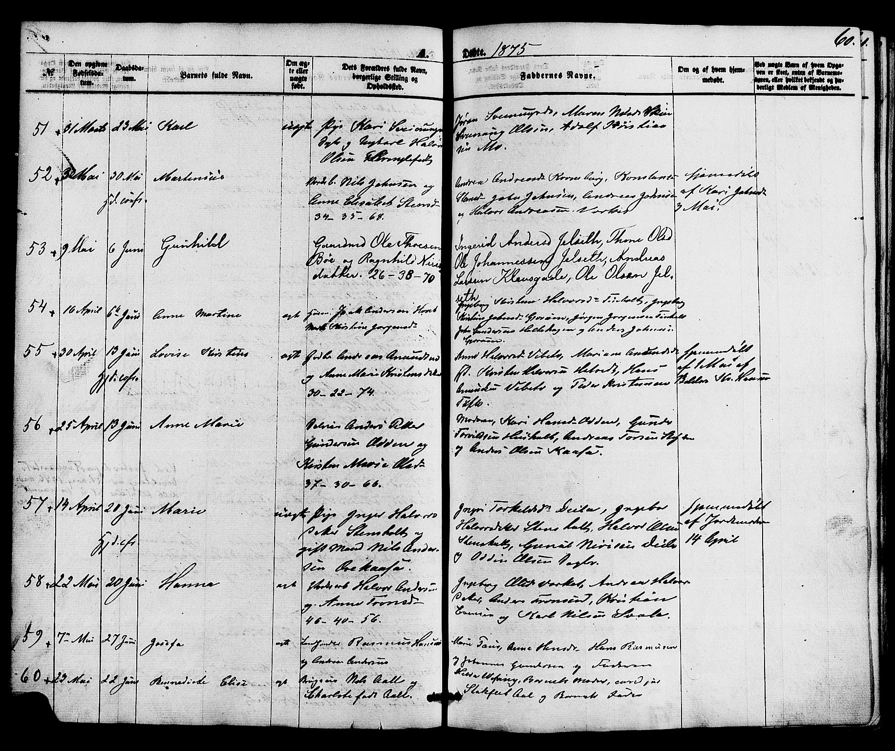 Holla kirkebøker, AV/SAKO-A-272/F/Fa/L0007: Ministerialbok nr. 7, 1869-1881, s. 60