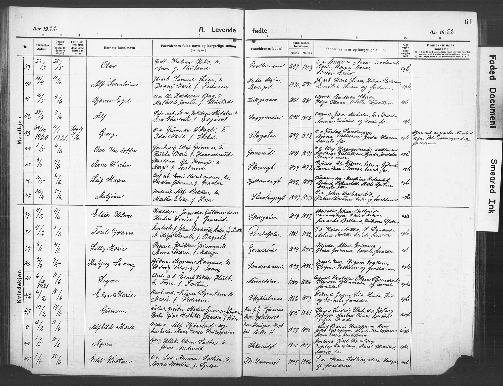 Kongsberg kirkebøker, AV/SAKO-A-22/G/Ga/L0008: Klokkerbok nr. 8, 1915-1932, s. 61