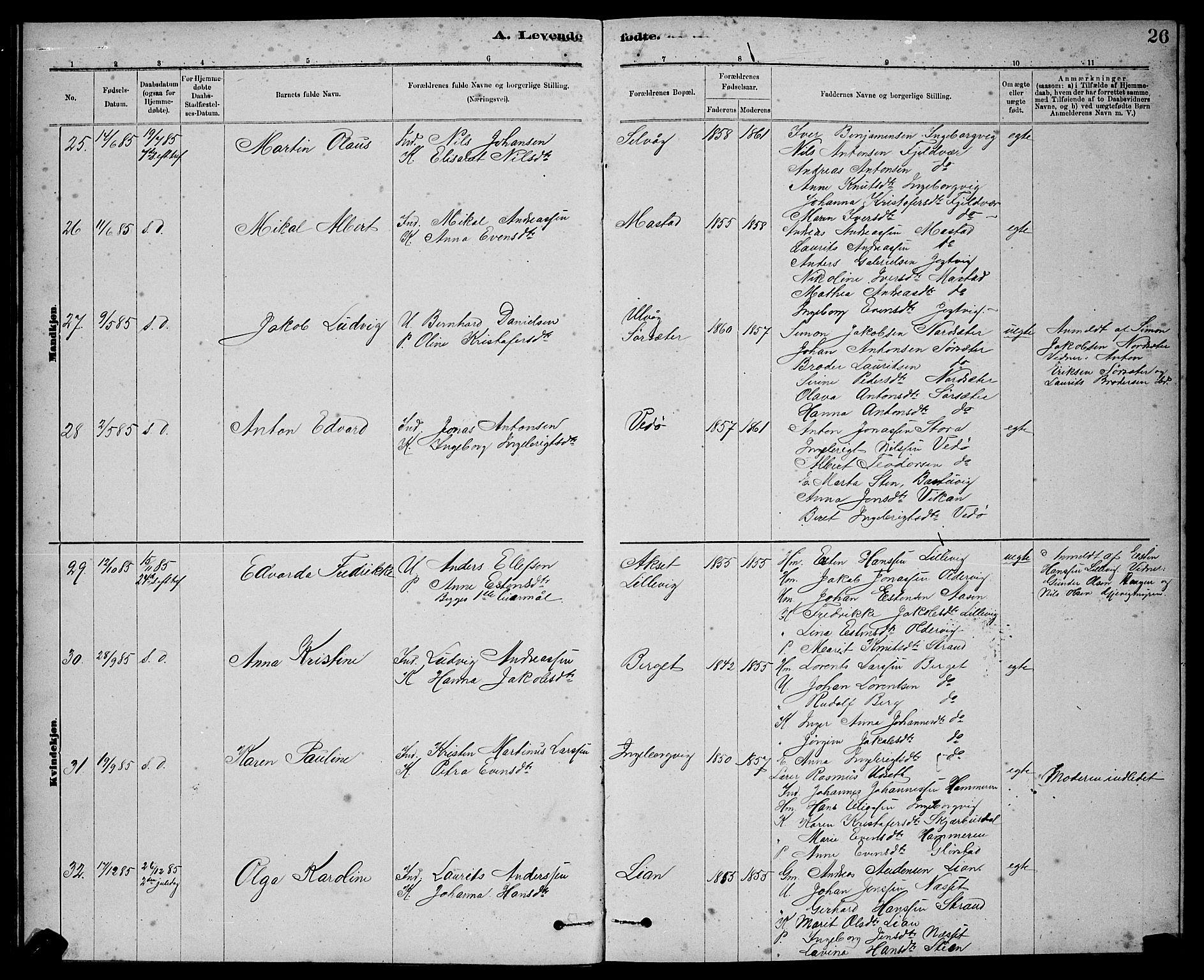 Ministerialprotokoller, klokkerbøker og fødselsregistre - Sør-Trøndelag, SAT/A-1456/637/L0562: Klokkerbok nr. 637C03, 1883-1898, s. 26