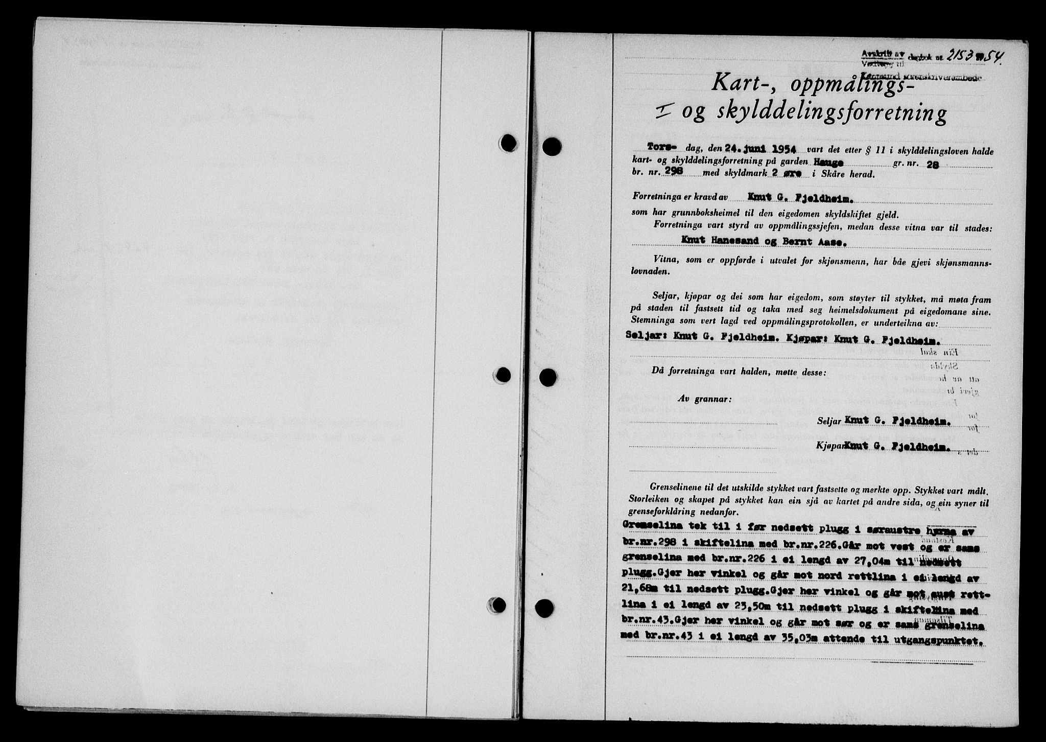Karmsund sorenskriveri, SAST/A-100311/01/II/IIB/L0113: Pantebok nr. 93A, 1954-1954, Dagboknr: 2153/1954