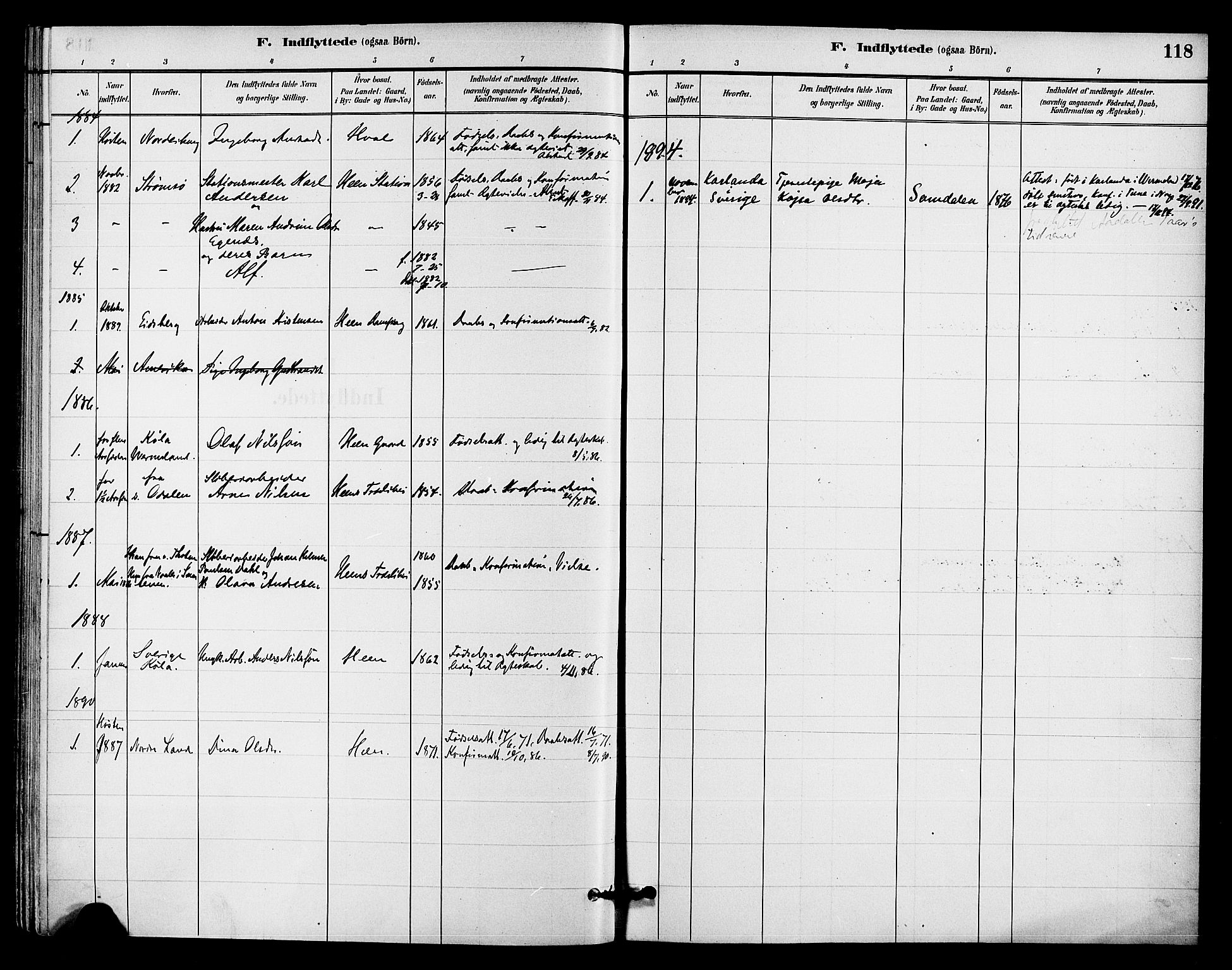 Ådal kirkebøker, AV/SAKO-A-248/F/Fb/L0001: Ministerialbok nr. II 1, 1884-1897, s. 118