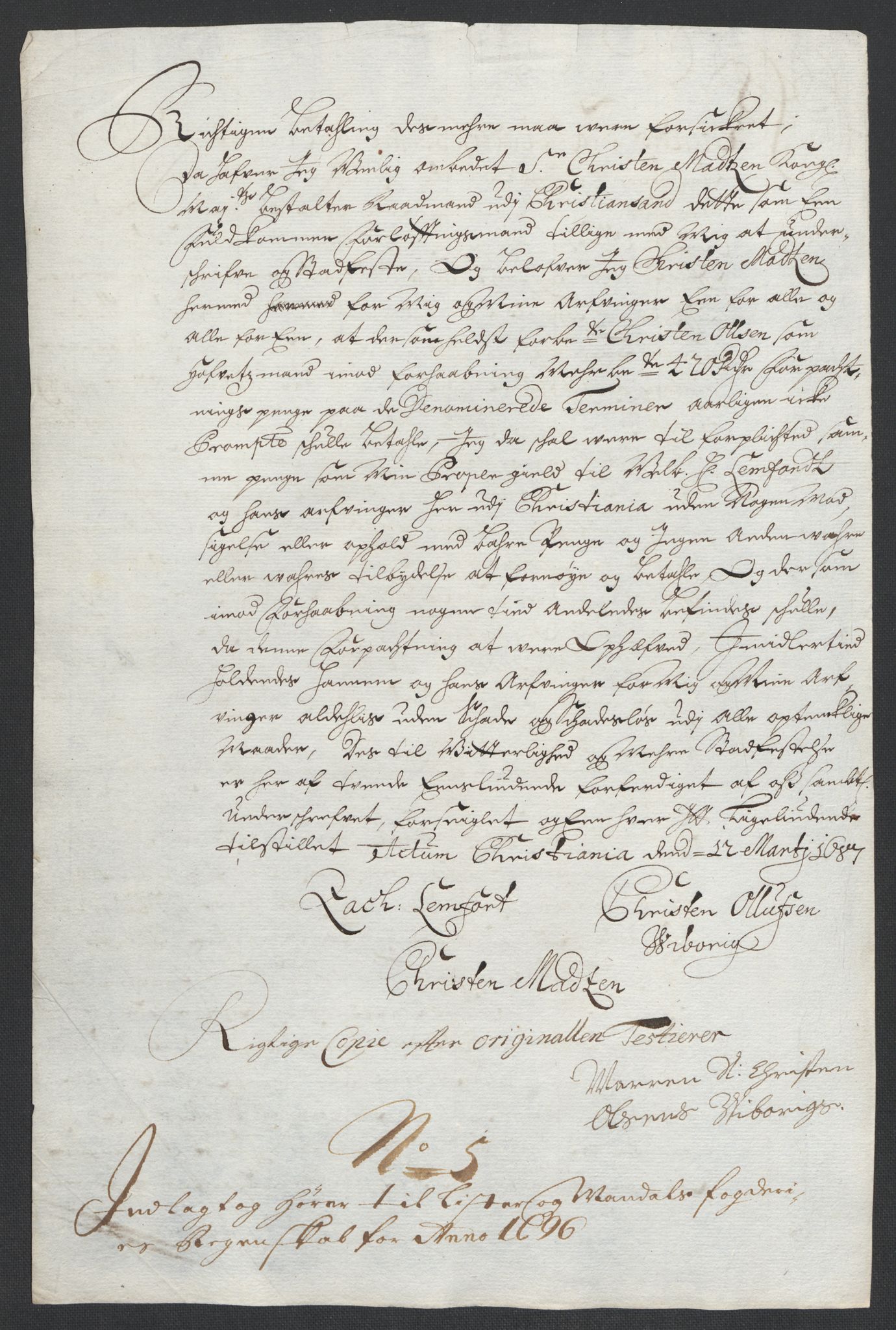 Rentekammeret inntil 1814, Reviderte regnskaper, Fogderegnskap, RA/EA-4092/R43/L2546: Fogderegnskap Lista og Mandal, 1696-1697, s. 35