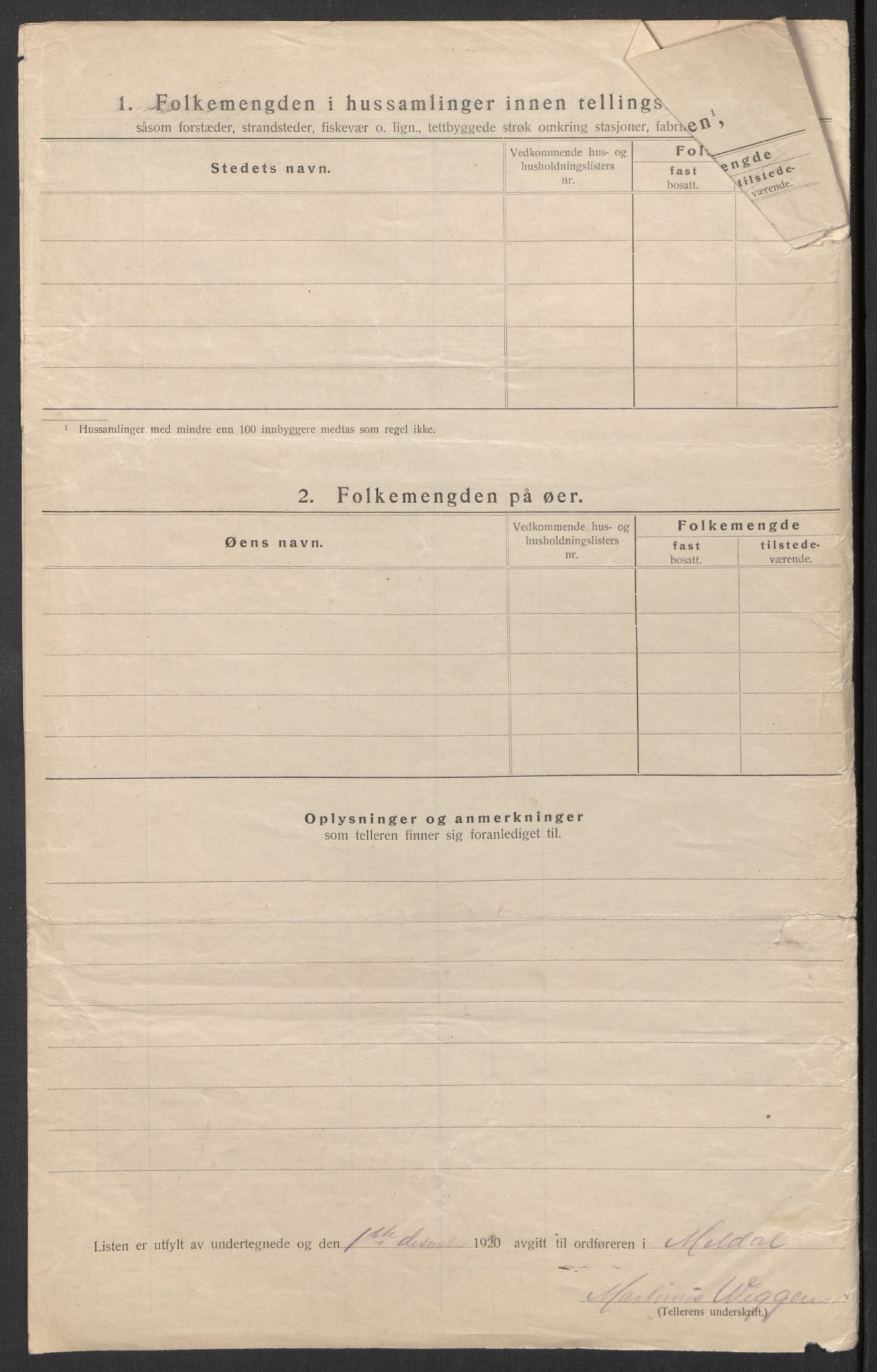 SAT, Folketelling 1920 for 1636 Meldal herred, 1920, s. 9