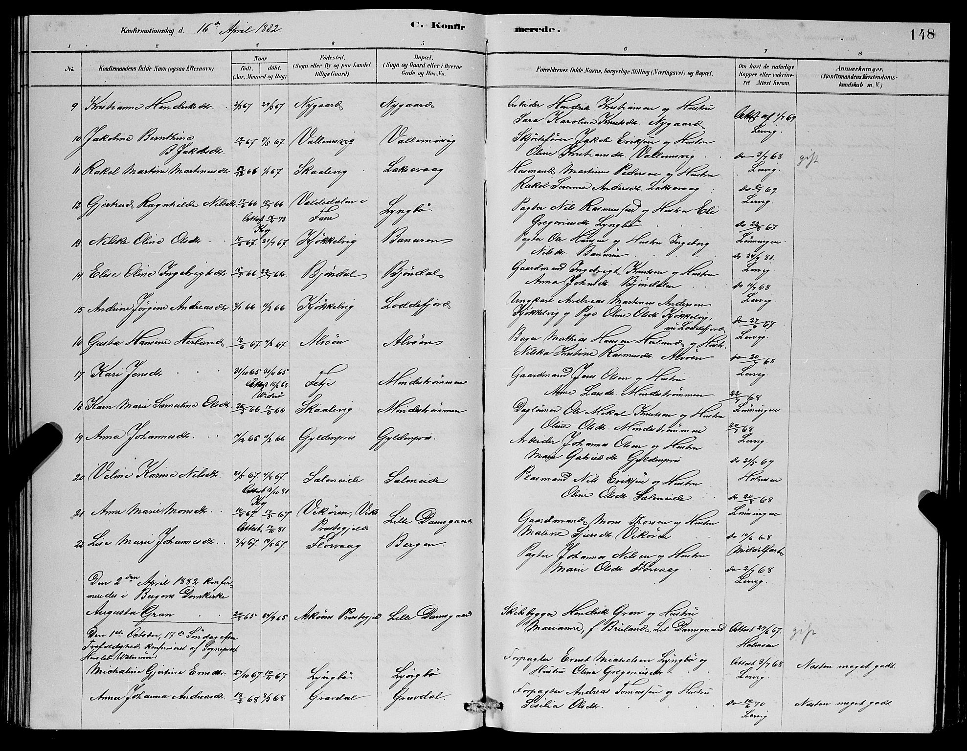 Laksevåg Sokneprestembete, AV/SAB-A-76501/H/Ha/Hab/Haba/L0002: Klokkerbok nr. A 2, 1877-1887, s. 148