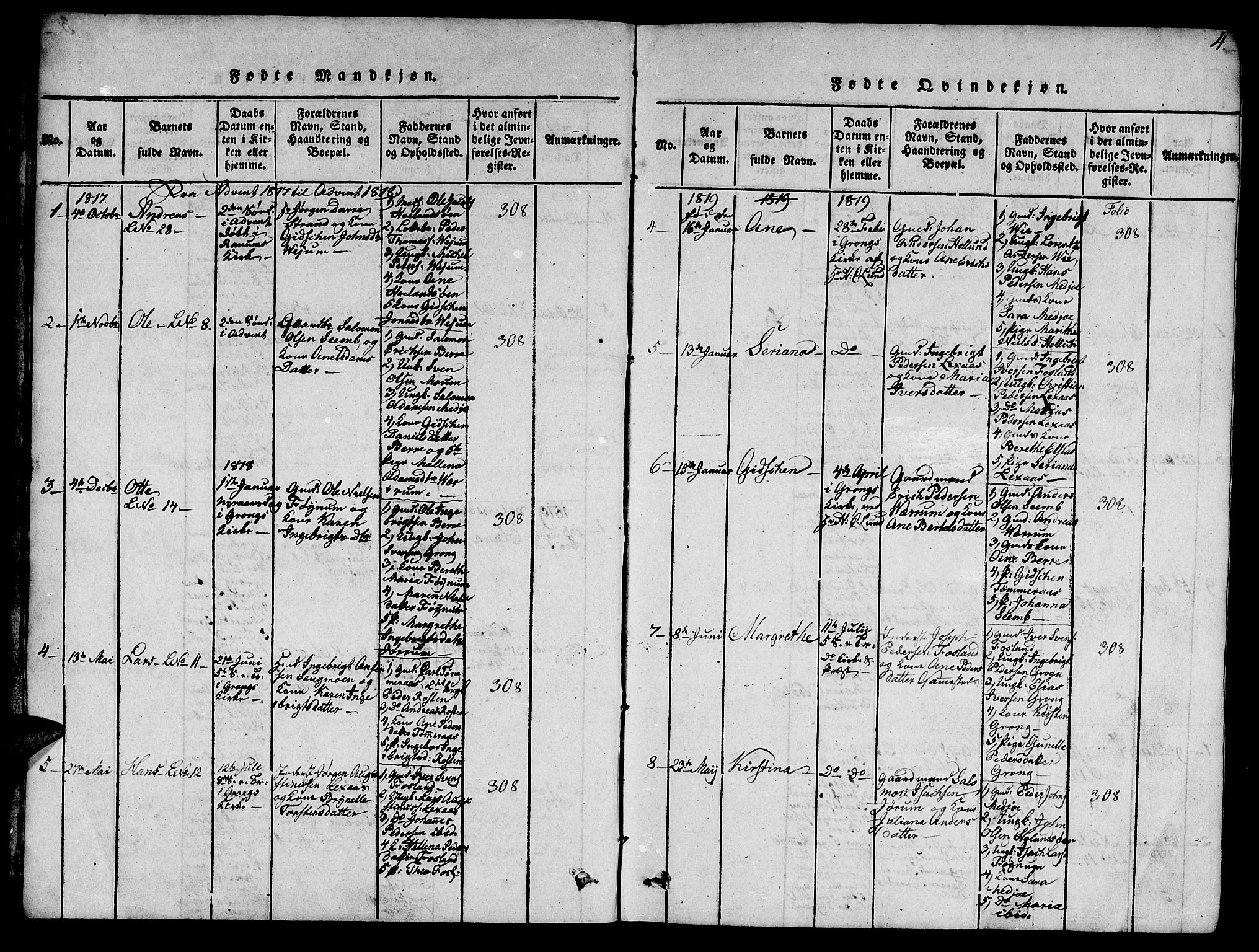 Ministerialprotokoller, klokkerbøker og fødselsregistre - Nord-Trøndelag, SAT/A-1458/758/L0521: Klokkerbok nr. 758C01, 1816-1825, s. 4