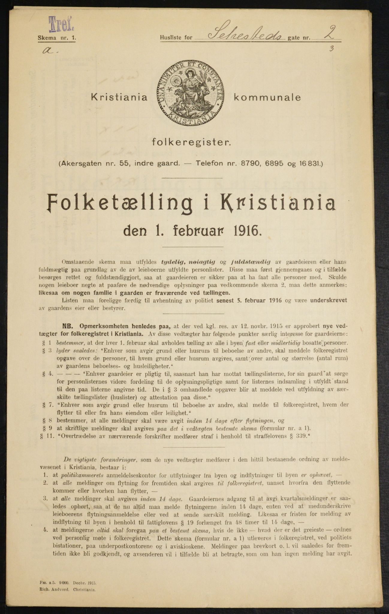 OBA, Kommunal folketelling 1.2.1916 for Kristiania, 1916, s. 96103