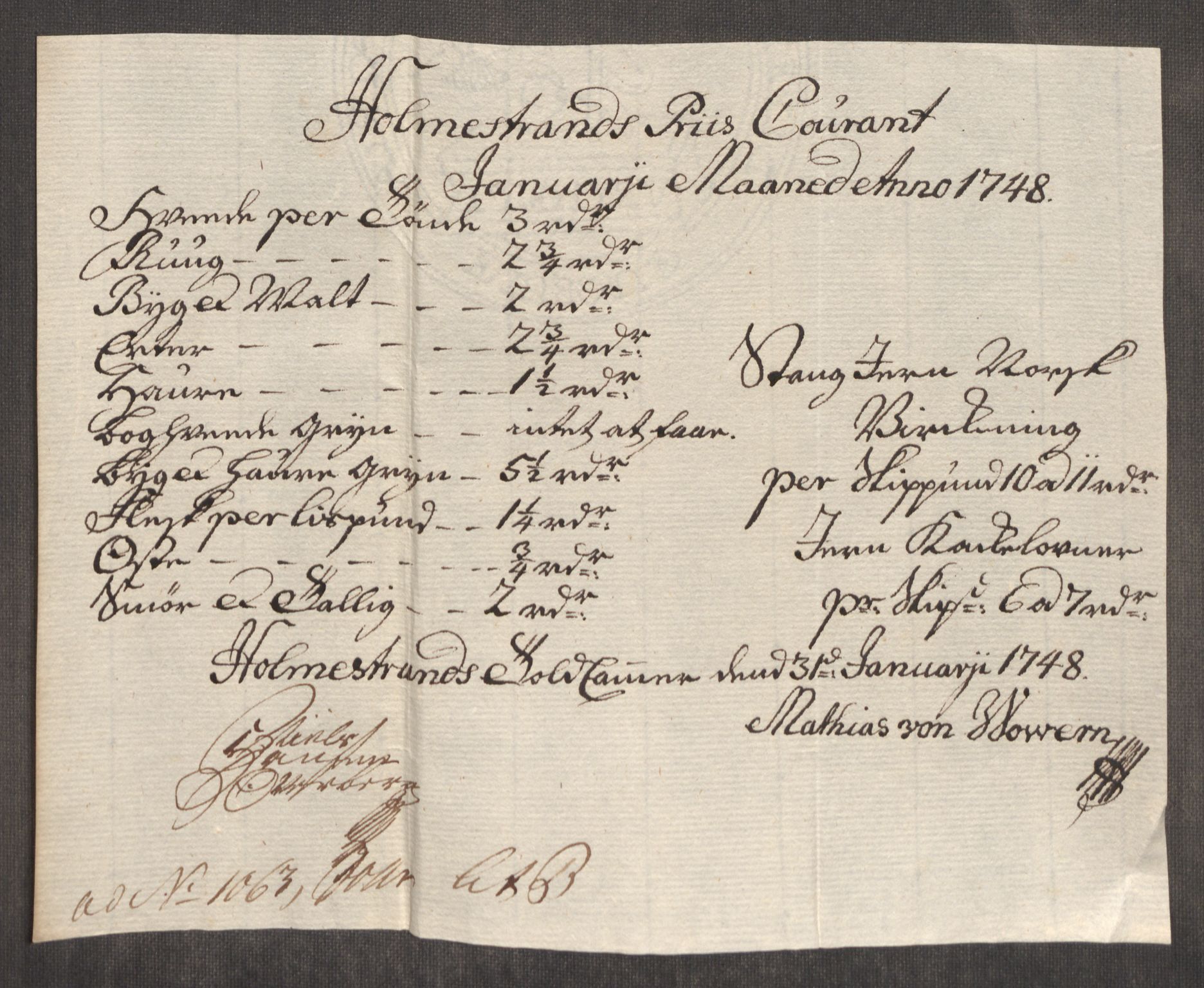 Rentekammeret inntil 1814, Realistisk ordnet avdeling, AV/RA-EA-4070/Oe/L0003: [Ø1]: Priskuranter, 1745-1748, s. 749