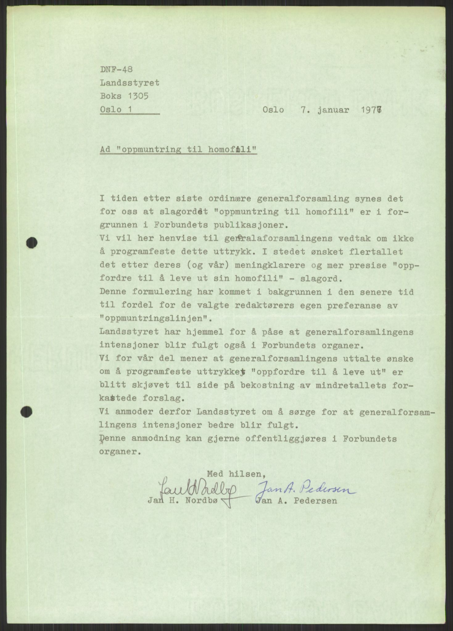 Det Norske Forbundet av 1948/Landsforeningen for Lesbisk og Homofil Frigjøring, AV/RA-PA-1216/D/Dd/L0001: Diskriminering, 1973-1991, s. 1109