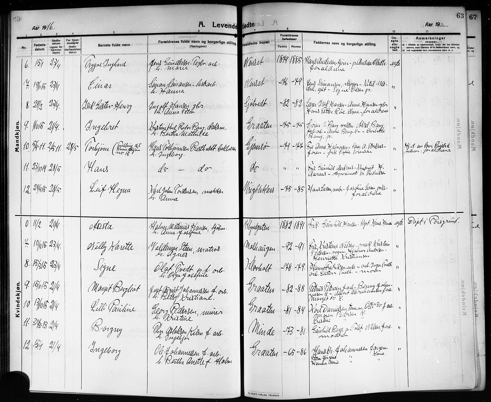 Solum kirkebøker, AV/SAKO-A-306/G/Ga/L0009: Klokkerbok nr. I 9, 1909-1922, s. 63