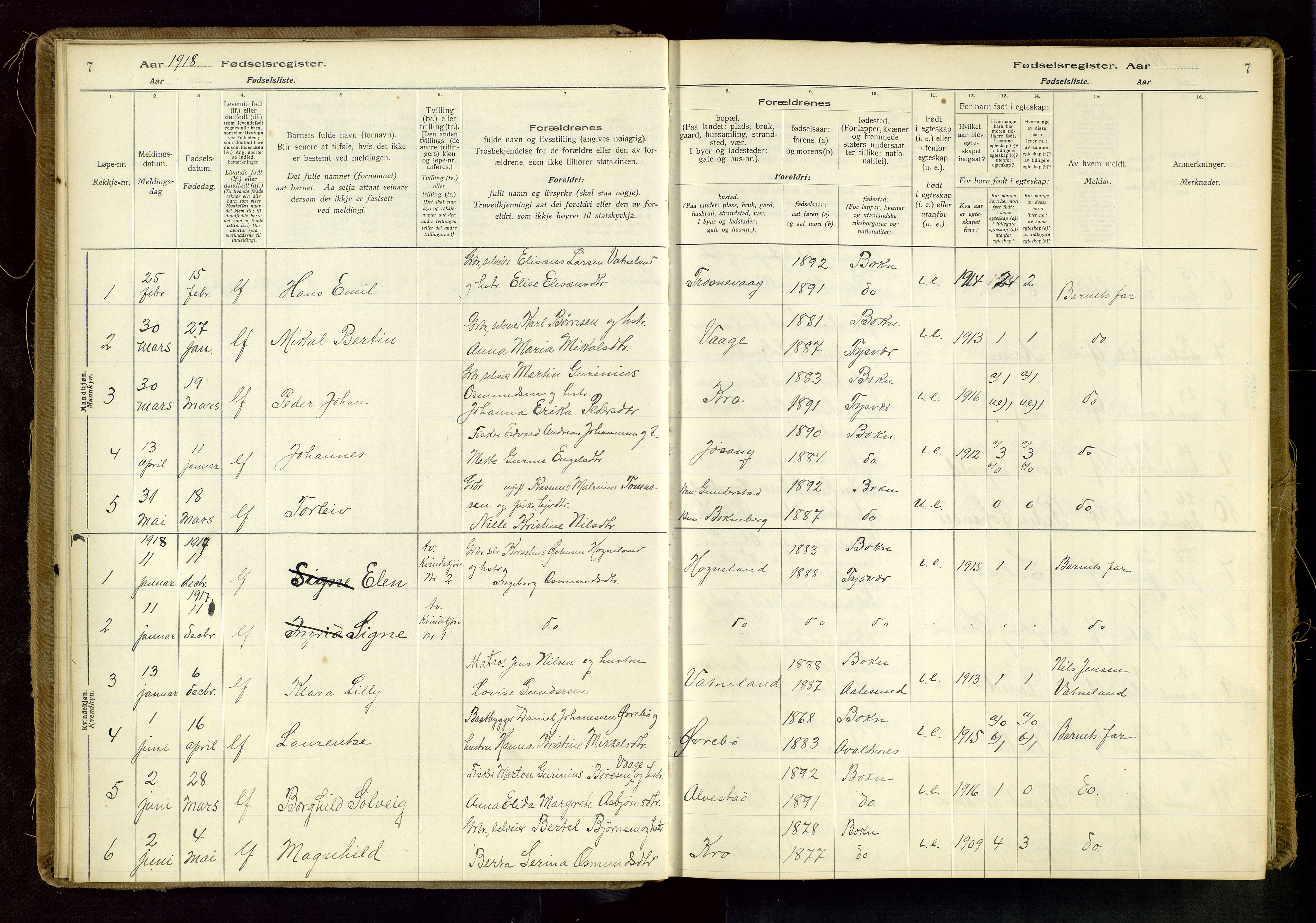 Tysvær sokneprestkontor, SAST/A -101864/I/Id/L0003: Fødselsregister nr. 3, 1916-1982, s. 7