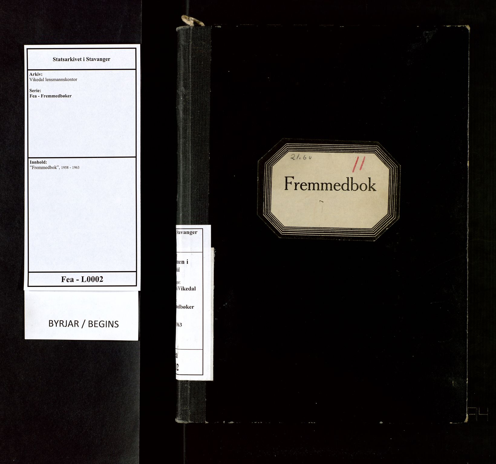 Vikedal lensmannskontor, SAST/A-100179/Fea/L0002: "Fremmedbok", 1958-1963