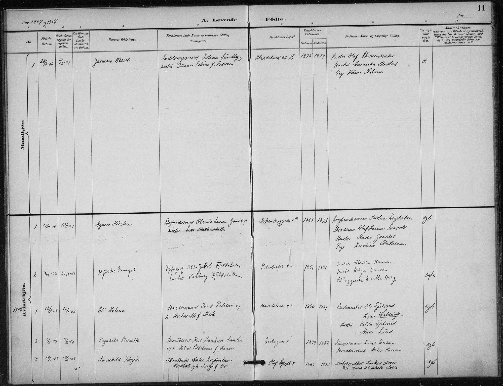 Døves menighet Oslo prestekontor kirkebøker, SAO/A-11064/F/L0001: Ministerialbok nr. 1, 1895-1919, s. 11