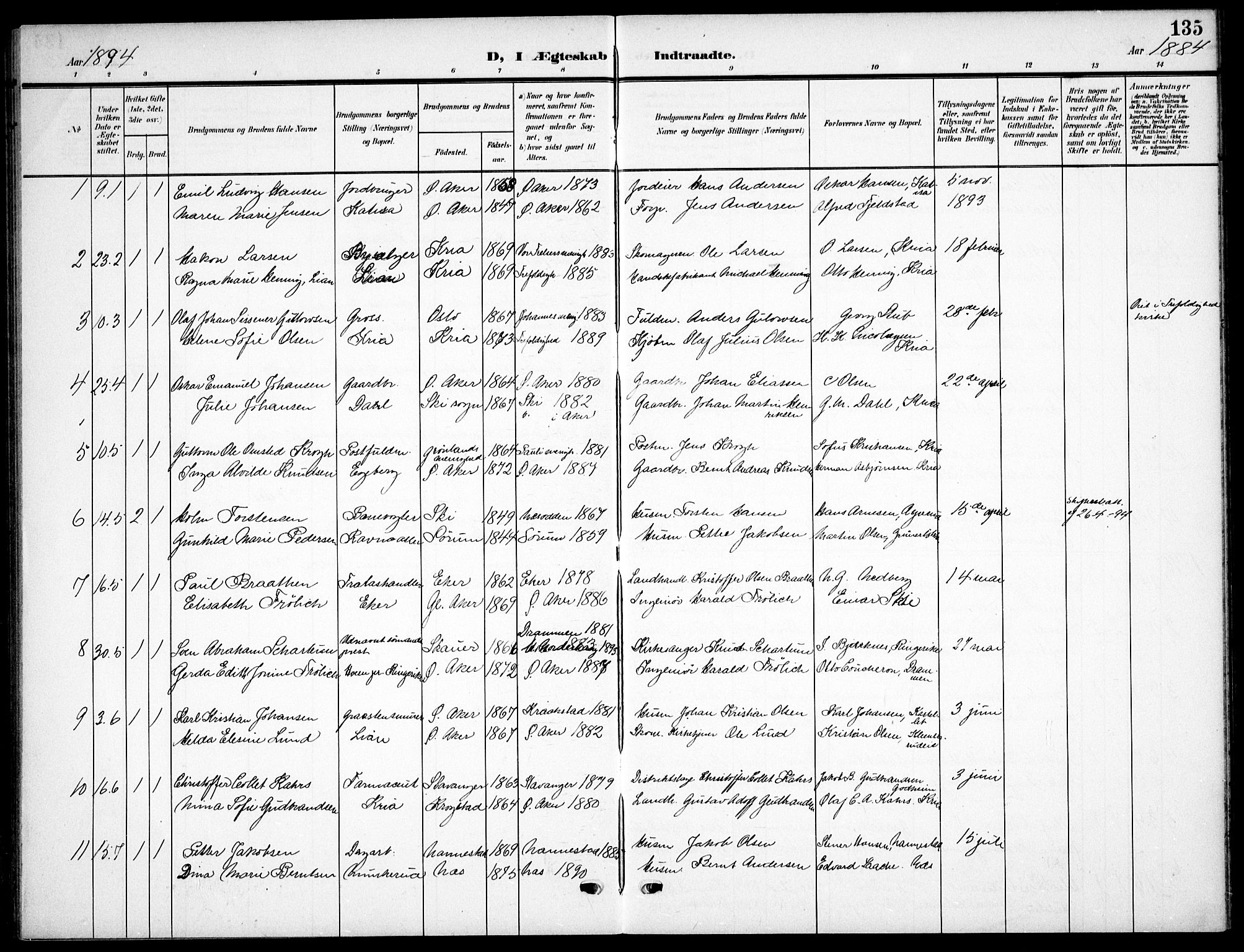 Nordstrand prestekontor Kirkebøker, AV/SAO-A-10362a/F/Fa/L0000: Ministerialbok nr.  0, 1881-1900, s. 135