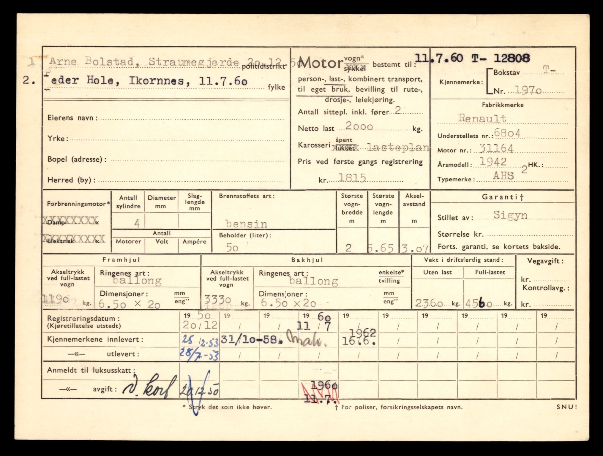 Møre og Romsdal vegkontor - Ålesund trafikkstasjon, AV/SAT-A-4099/F/Fe/L0035: Registreringskort for kjøretøy T 12653 - T 12829, 1927-1998, s. 2982