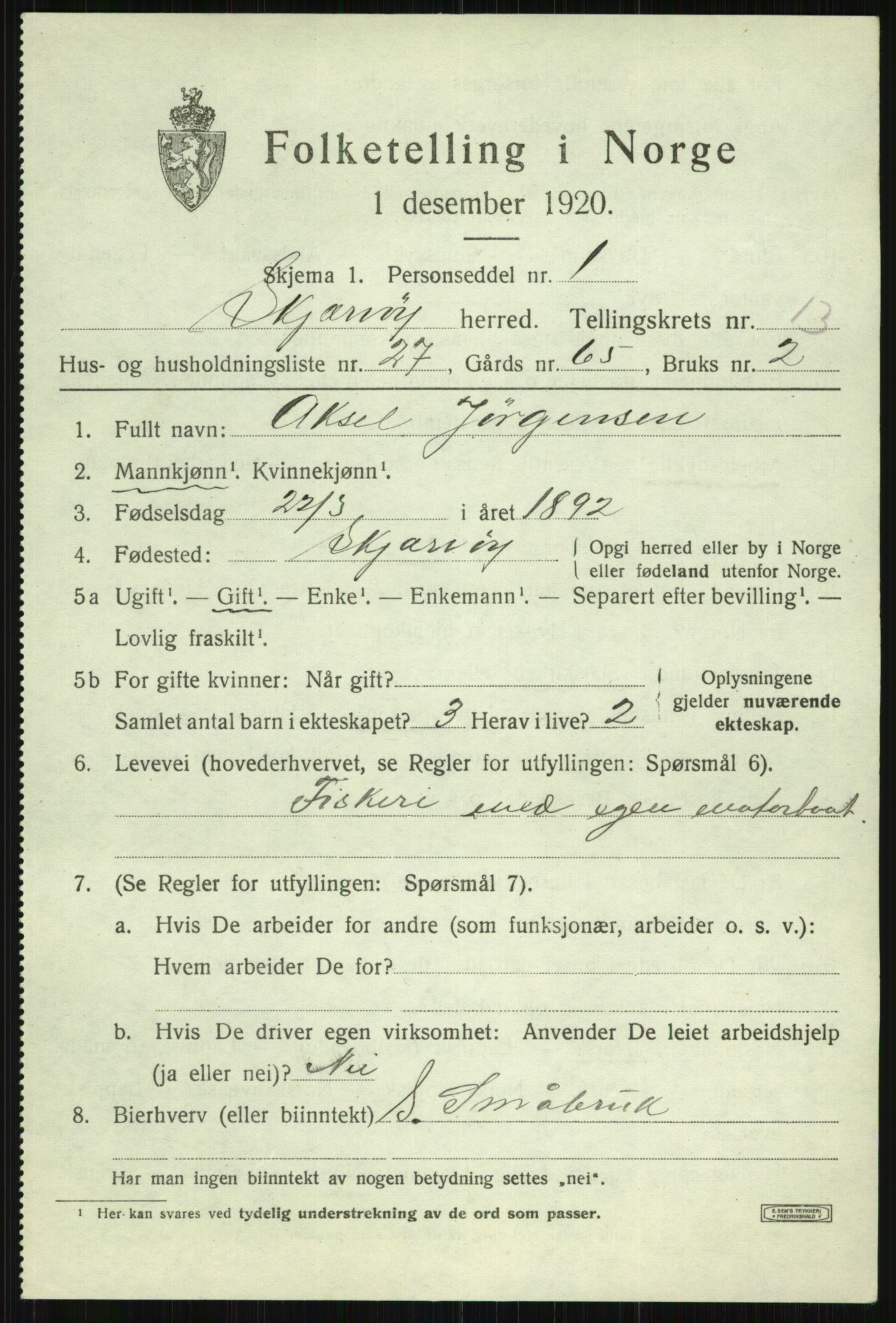 SATØ, Folketelling 1920 for 1941 Skjervøy herred, 1920, s. 6715
