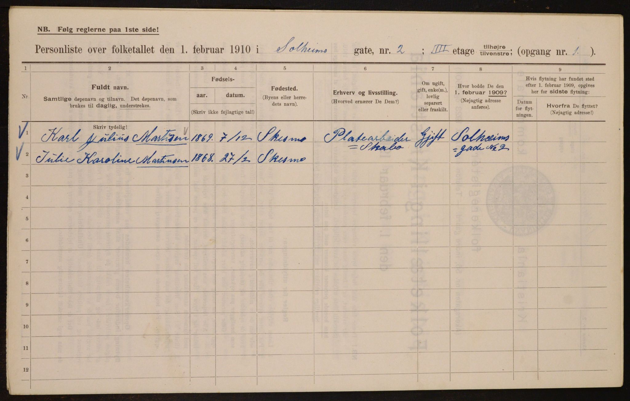 OBA, Kommunal folketelling 1.2.1910 for Kristiania, 1910, s. 94855