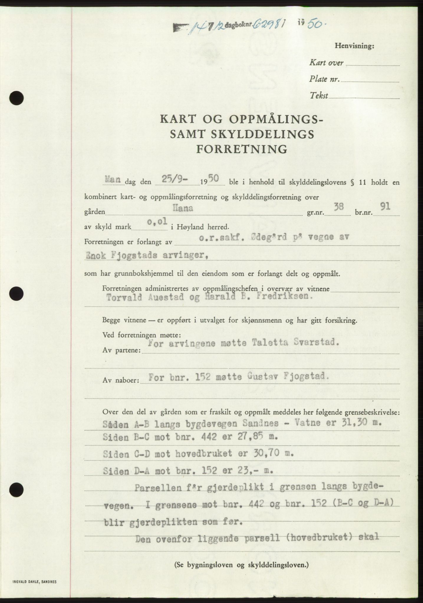 Jæren sorenskriveri, SAST/A-100310/03/G/Gba/L0110: Pantebok, 1950-1950, Dagboknr: 6298/1950