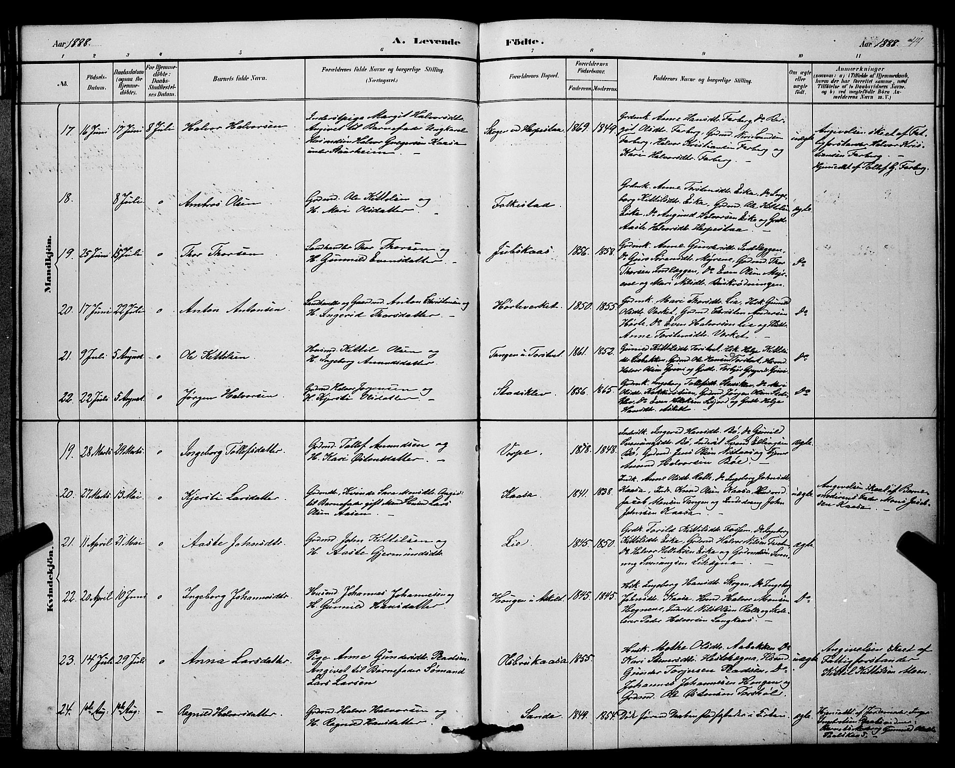 Bø kirkebøker, AV/SAKO-A-257/G/Ga/L0005: Klokkerbok nr. 5, 1883-1897, s. 44