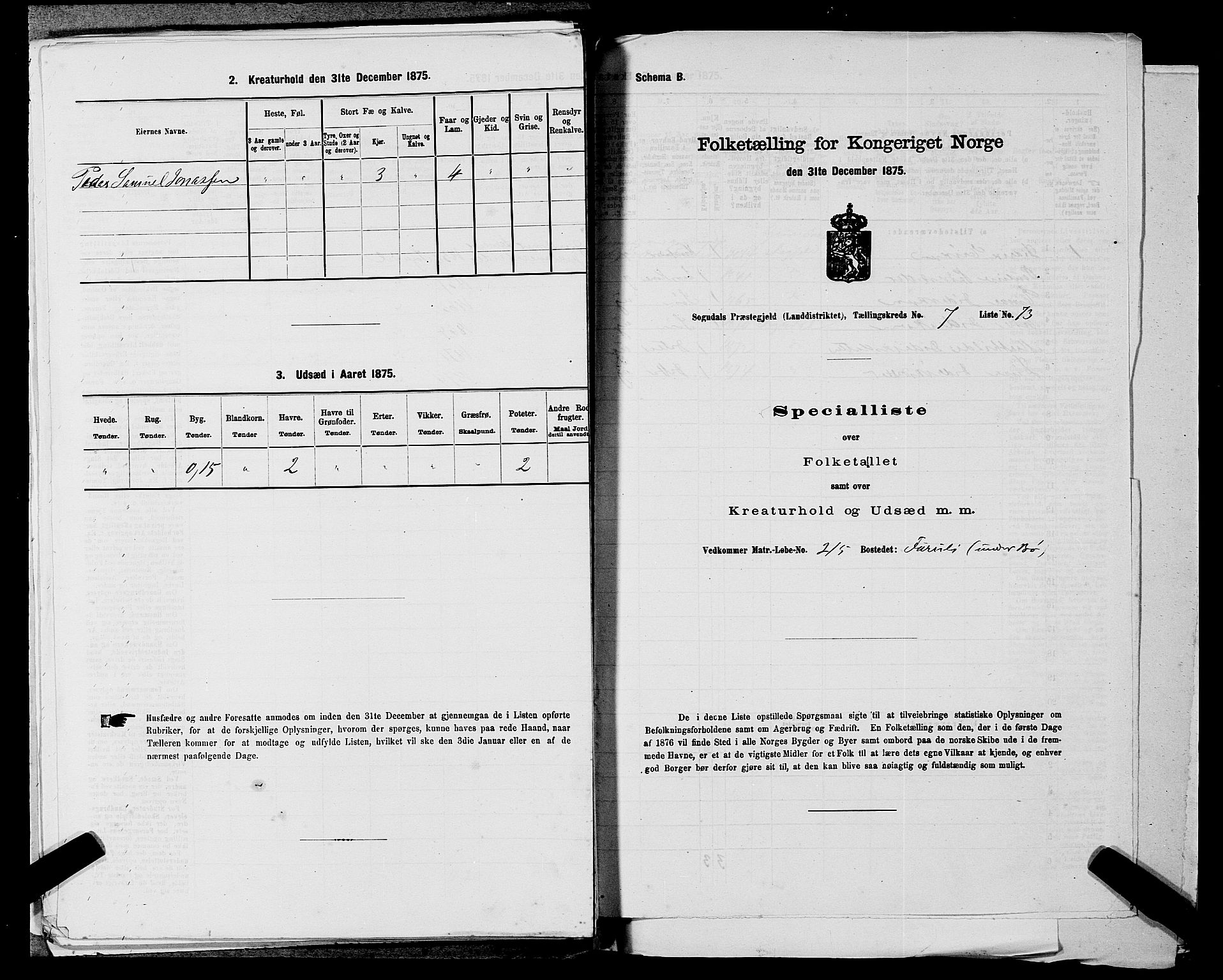 SAST, Folketelling 1875 for 1111L Sokndal prestegjeld, Sokndal landsokn, 1875, s. 709