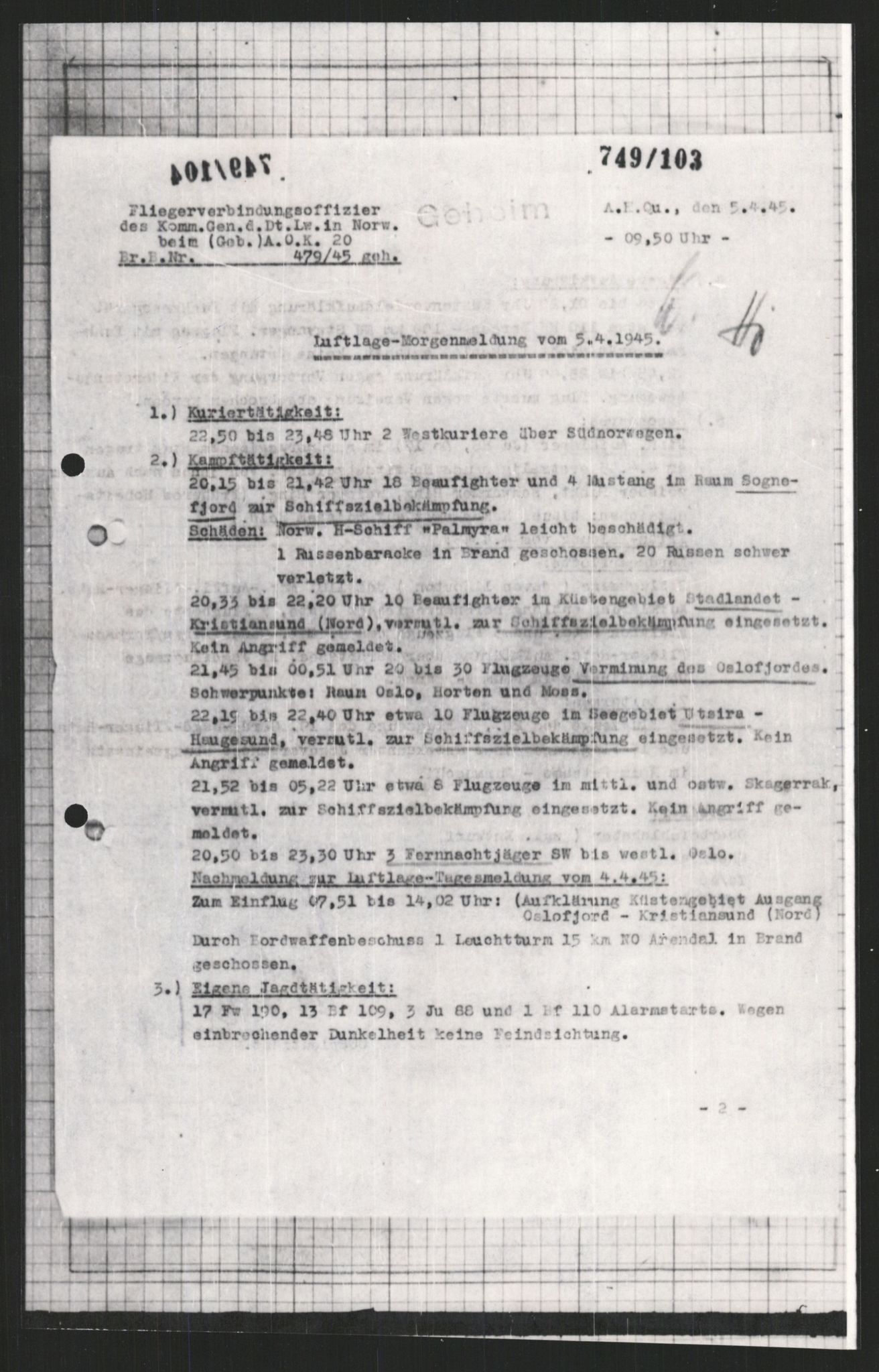 Forsvarets Overkommando. 2 kontor. Arkiv 11.4. Spredte tyske arkivsaker, AV/RA-RAFA-7031/D/Dar/Dara/L0009: Krigsdagbøker for 20. Gebirgs-Armee-Oberkommando (AOK 20), 1940-1945, s. 66