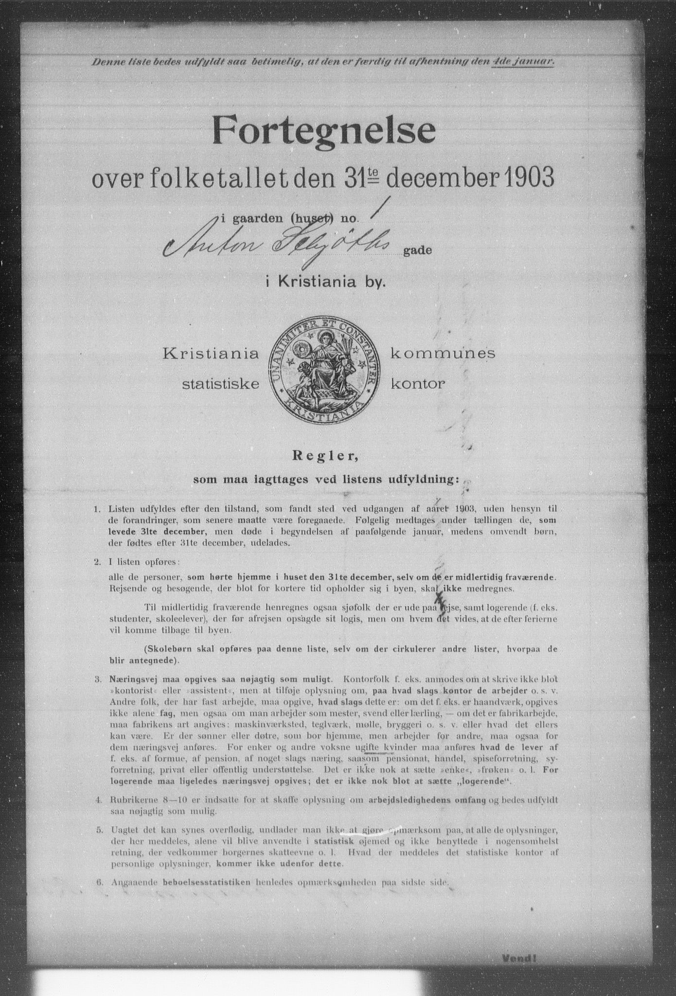 OBA, Kommunal folketelling 31.12.1903 for Kristiania kjøpstad, 1903, s. 408