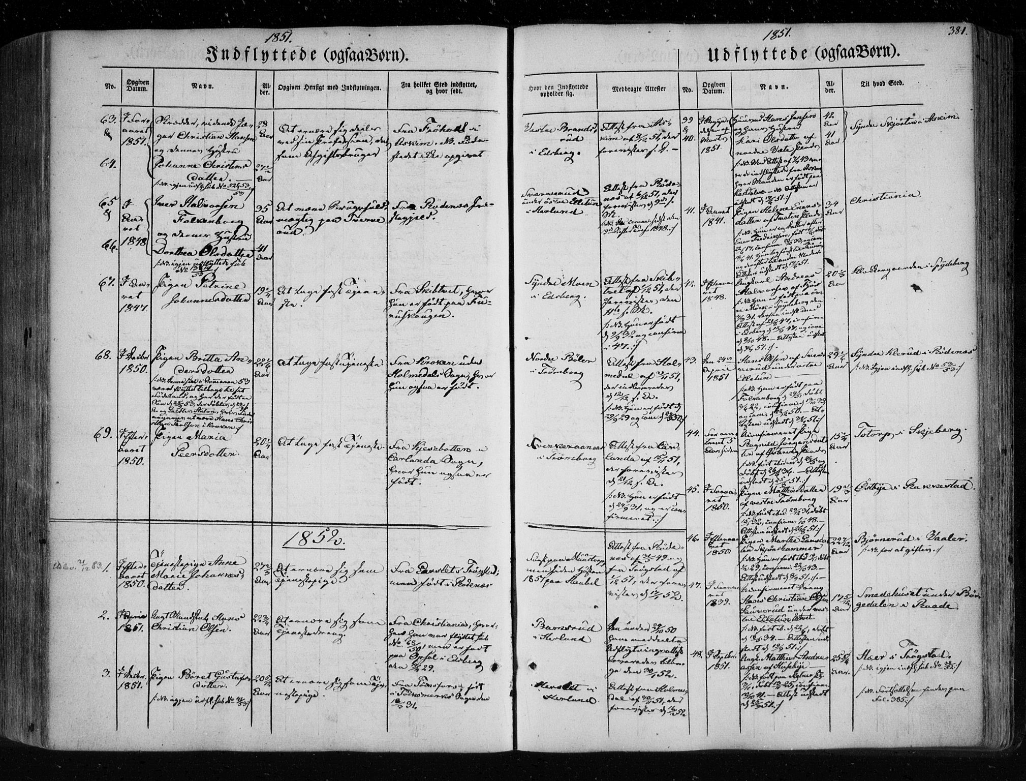 Eidsberg prestekontor Kirkebøker, AV/SAO-A-10905/F/Fa/L0009: Ministerialbok nr. I 9, 1849-1856, s. 381