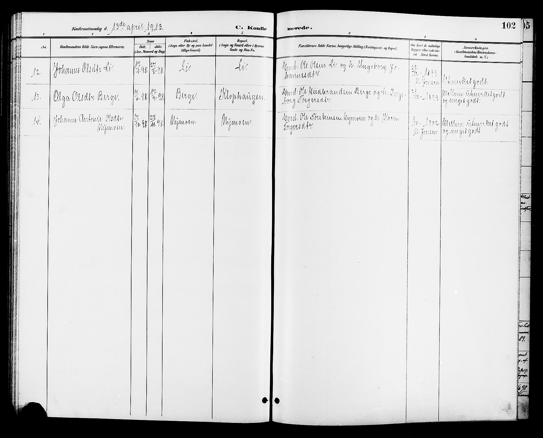 Øyer prestekontor, SAH/PREST-084/H/Ha/Hab/L0005: Klokkerbok nr. 5, 1897-1913, s. 102