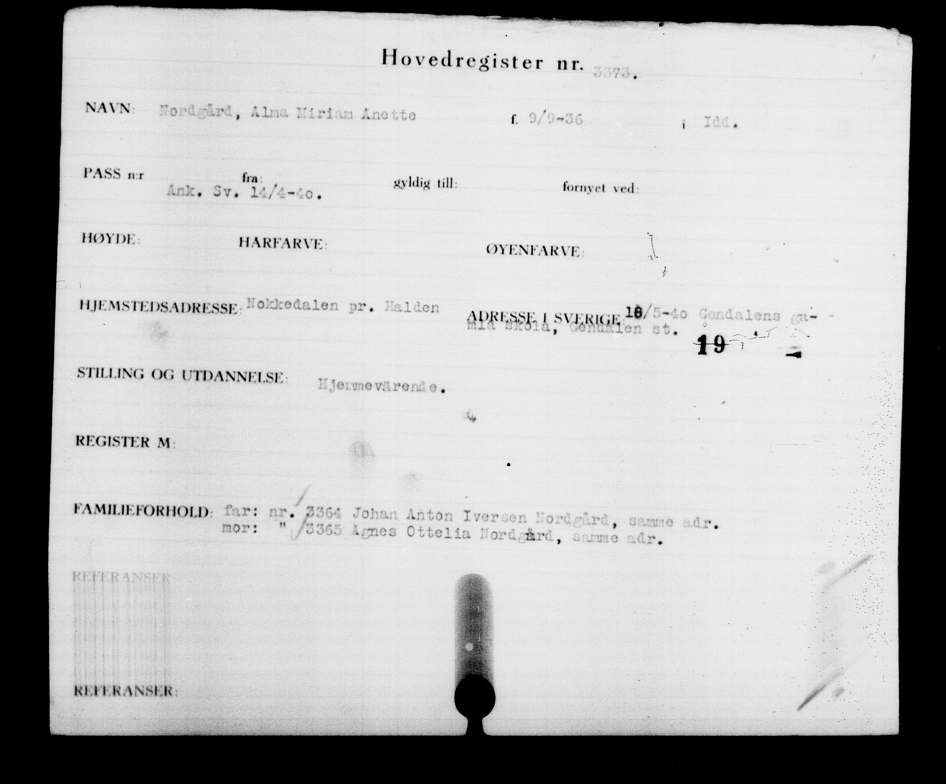 Den Kgl. Norske Legasjons Flyktningskontor, RA/S-6753/V/Va/L0003: Kjesäterkartoteket.  Flyktningenr. 2001-3495, 1940-1945, s. 1867