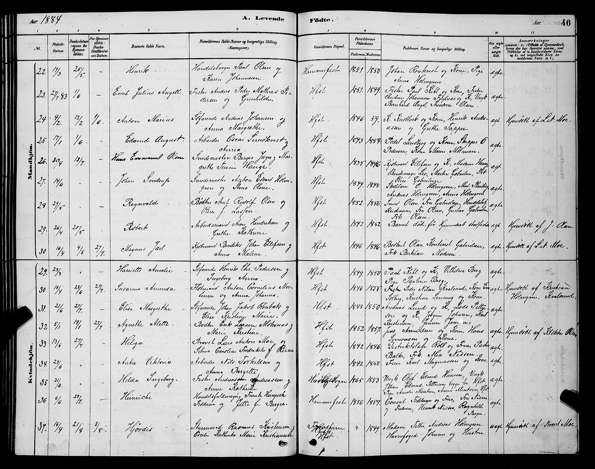 Hammerfest sokneprestkontor, AV/SATØ-S-1347/H/Hb/L0006.klokk: Klokkerbok nr. 6, 1876-1884, s. 46