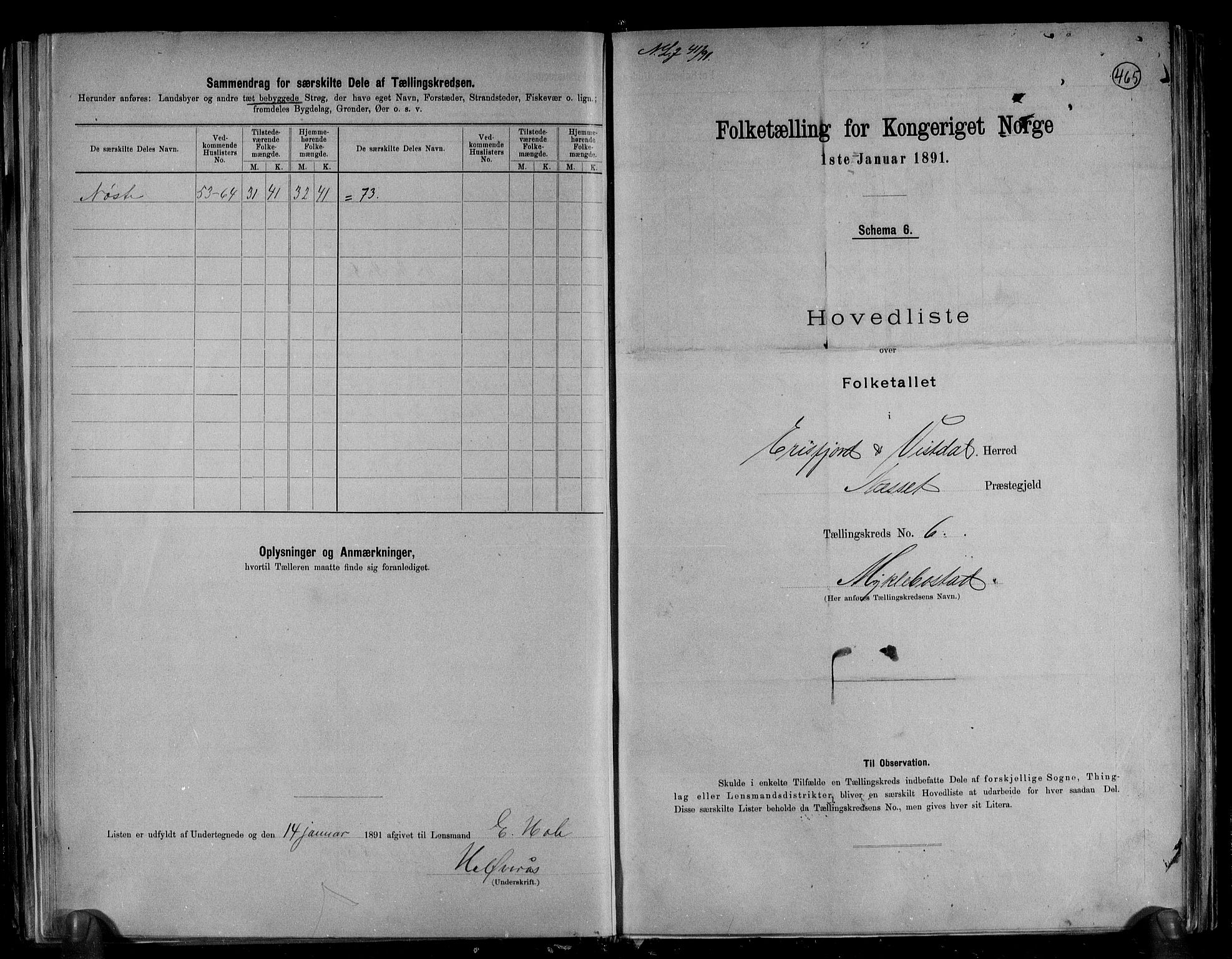 RA, Folketelling 1891 for 1542 Eresfjord og Vistdal herred, 1891, s. 14