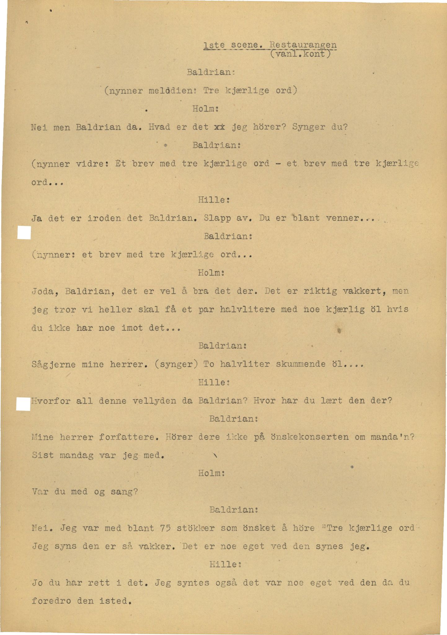 Otto Nielsen, TRKO/PA-1176/F/L0005/0029: Revytekster og viser / Forfatterfirmaet Holm og Hille nr. 3 Tre kjærlige ord
