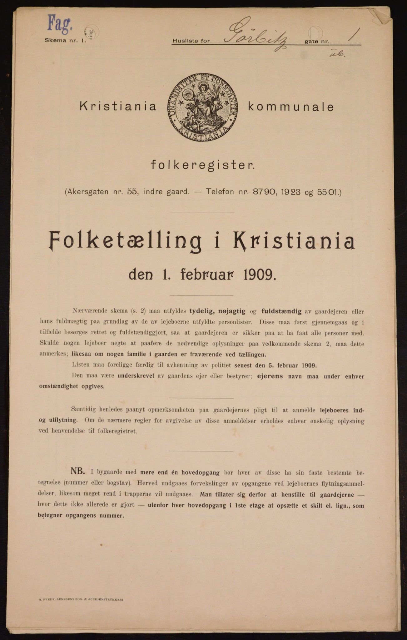 OBA, Kommunal folketelling 1.2.1909 for Kristiania kjøpstad, 1909, s. 29761