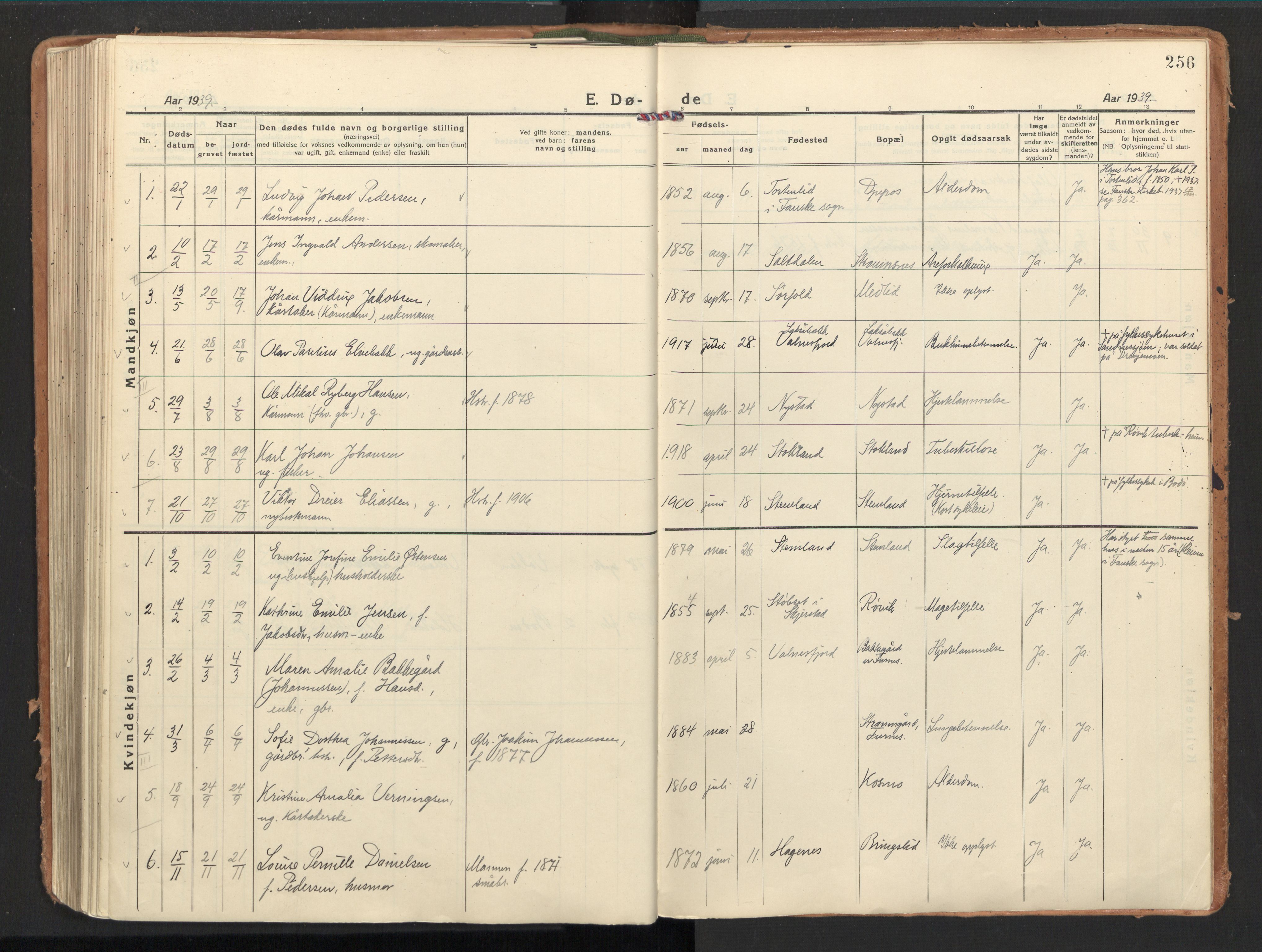 Ministerialprotokoller, klokkerbøker og fødselsregistre - Nordland, AV/SAT-A-1459/851/L0725: Ministerialbok nr. 851A02, 1922-1944, s. 256