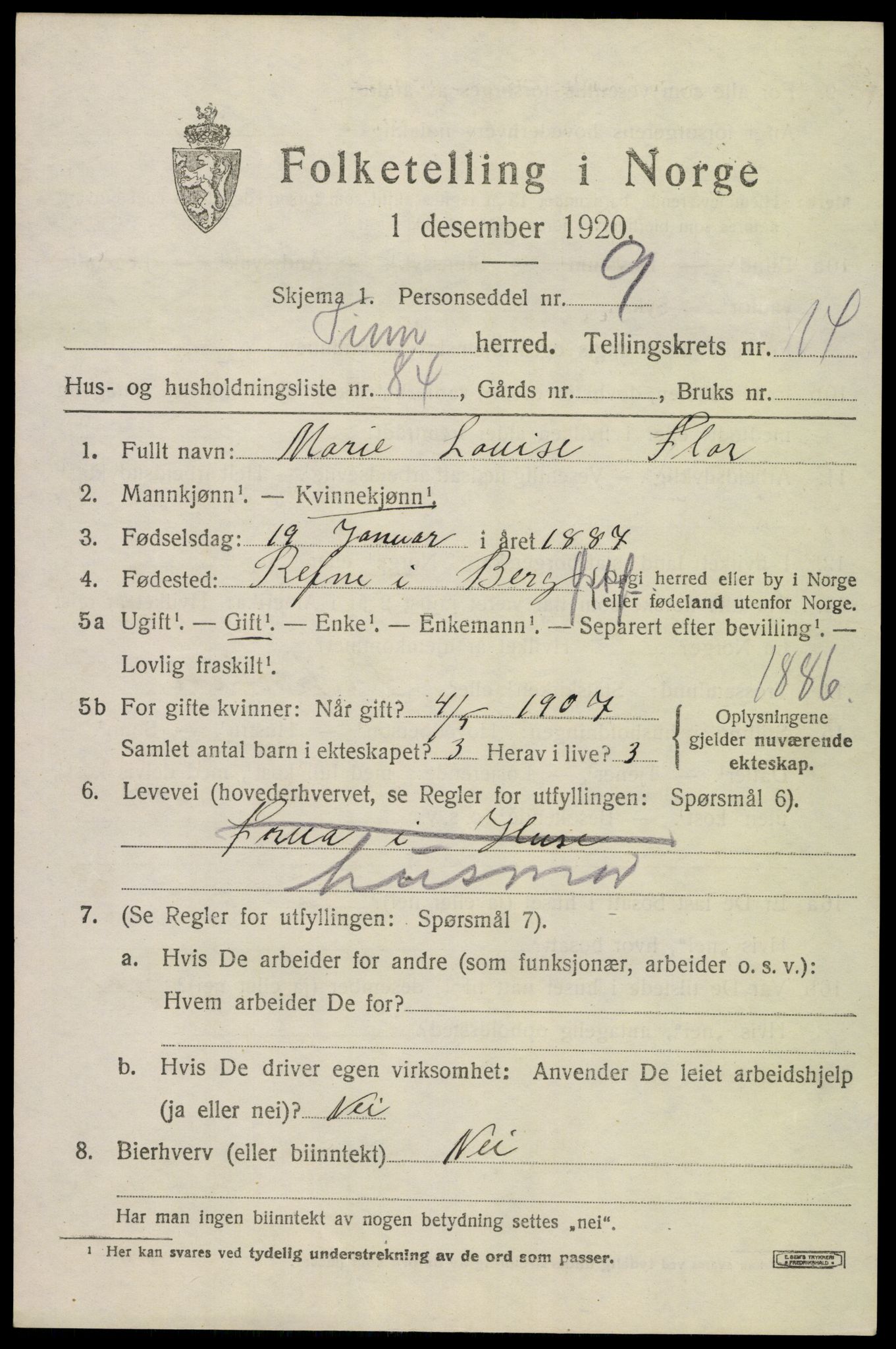 SAKO, Folketelling 1920 for 0826 Tinn herred, 1920, s. 11260