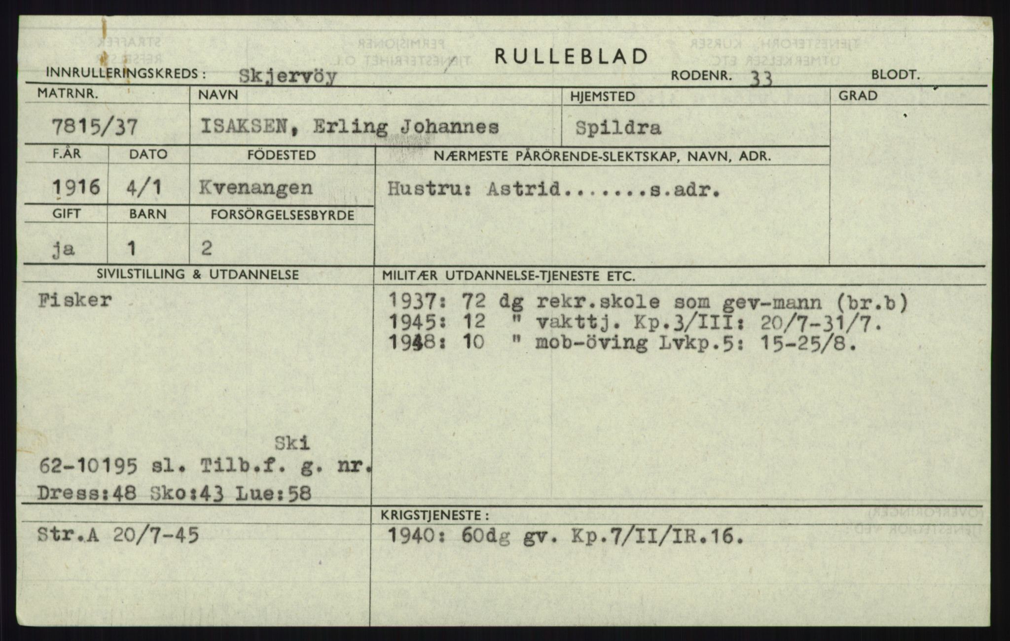 Forsvaret, Troms infanteriregiment nr. 16, AV/RA-RAFA-3146/P/Pa/L0021: Rulleblad for regimentets menige mannskaper, årsklasse 1937, 1937, s. 419