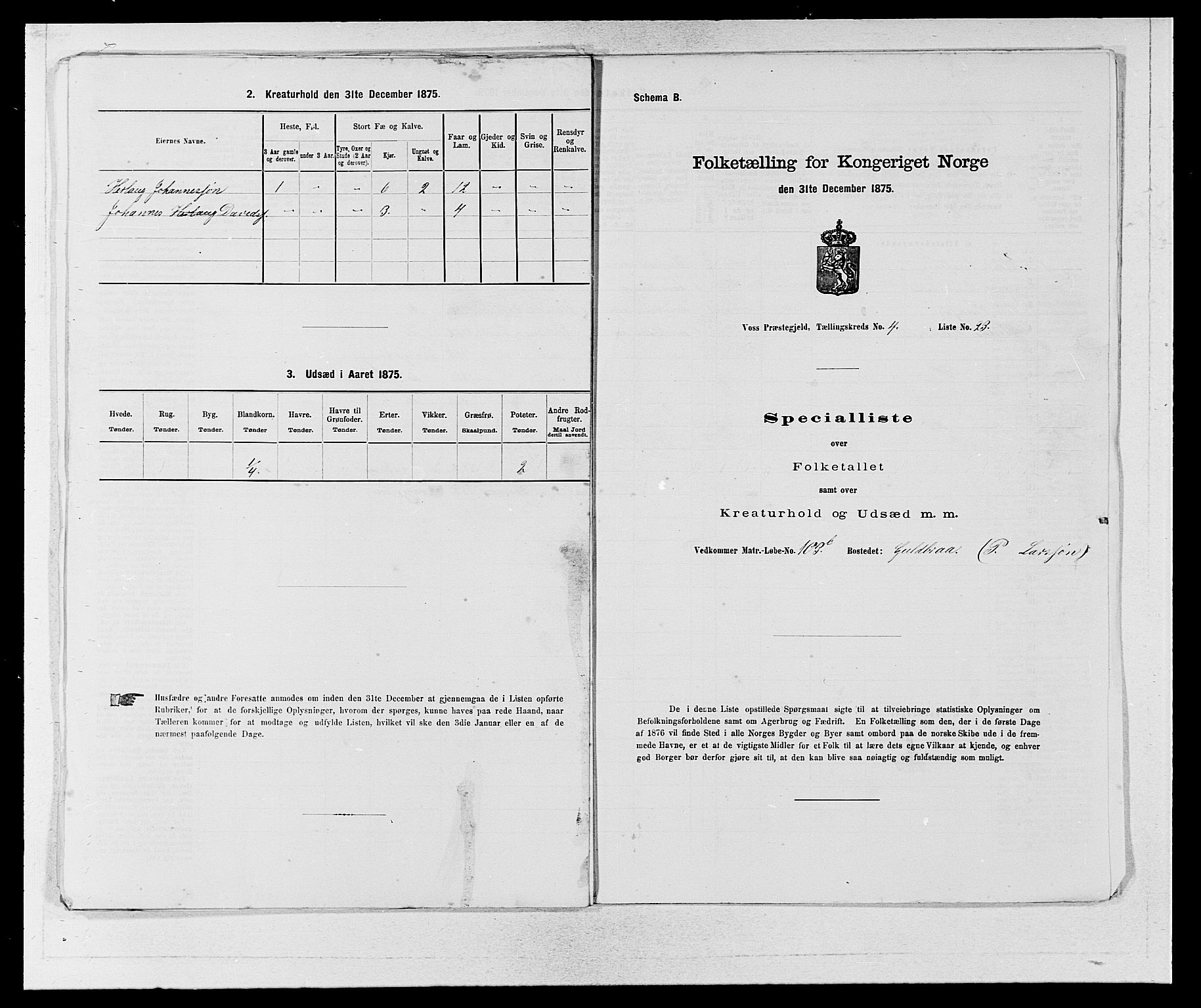 SAB, Folketelling 1875 for 1235P Voss prestegjeld, 1875, s. 2044