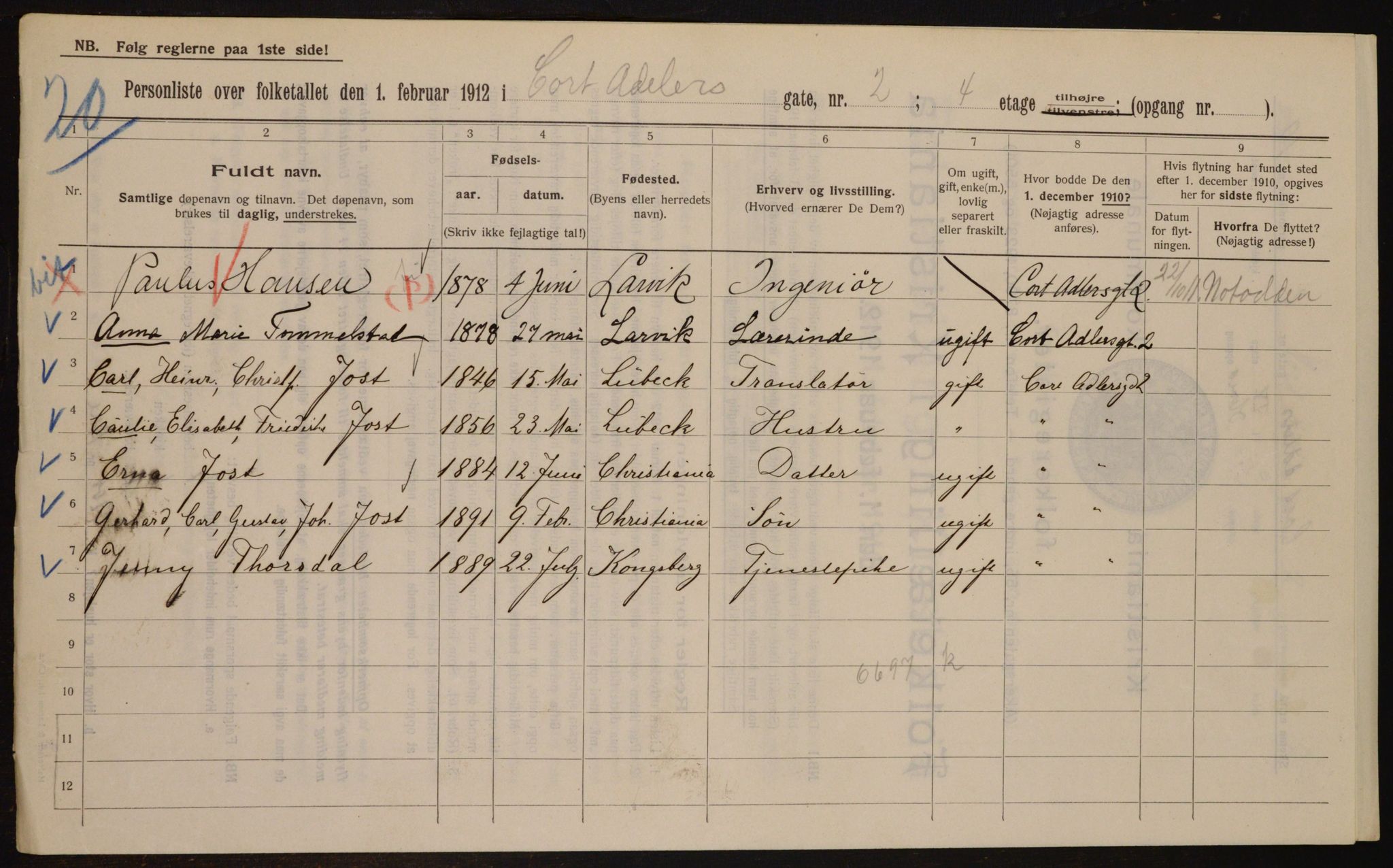 OBA, Kommunal folketelling 1.2.1912 for Kristiania, 1912, s. 13511