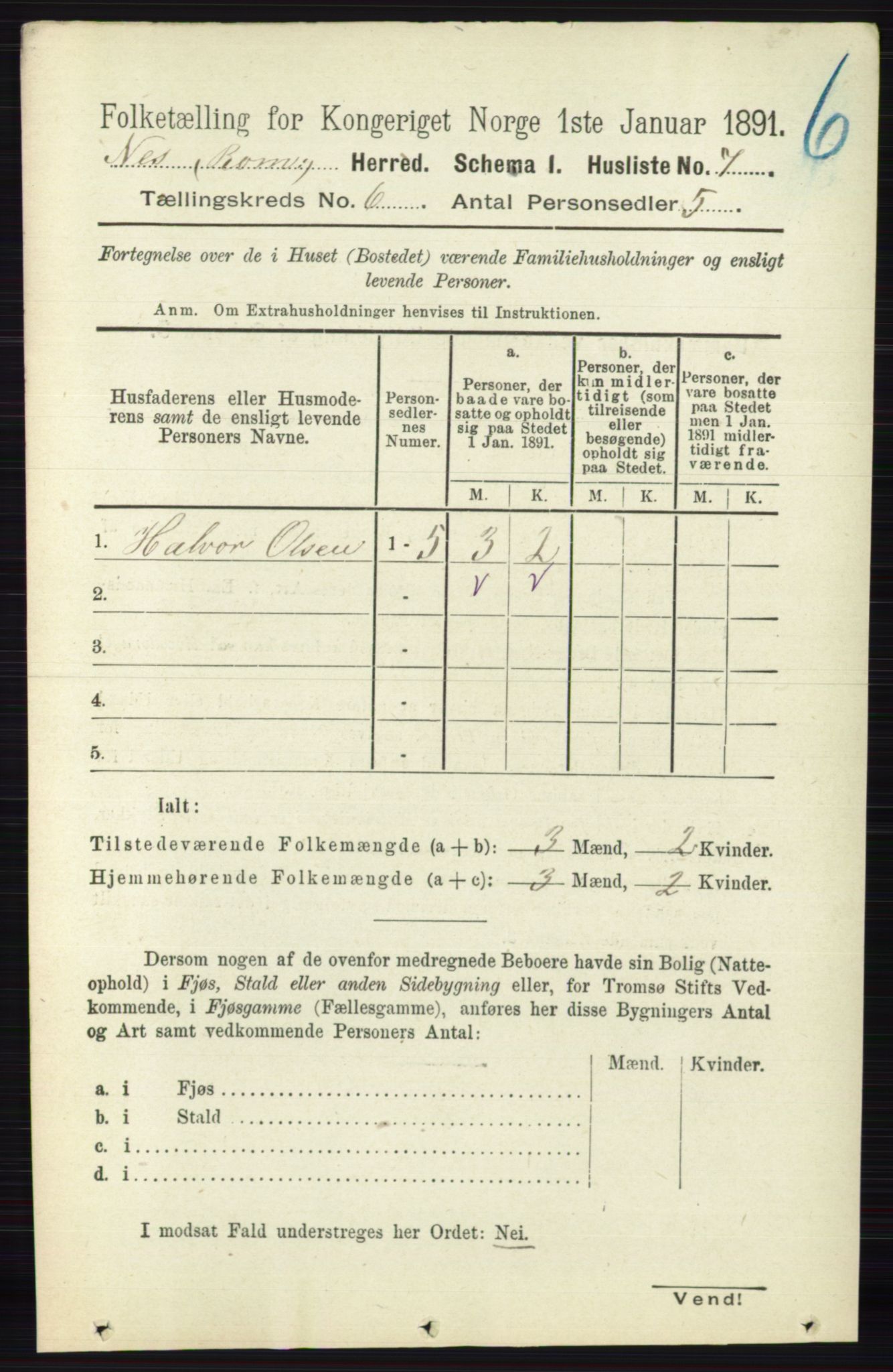 RA, Folketelling 1891 for 0236 Nes herred, 1891, s. 3307