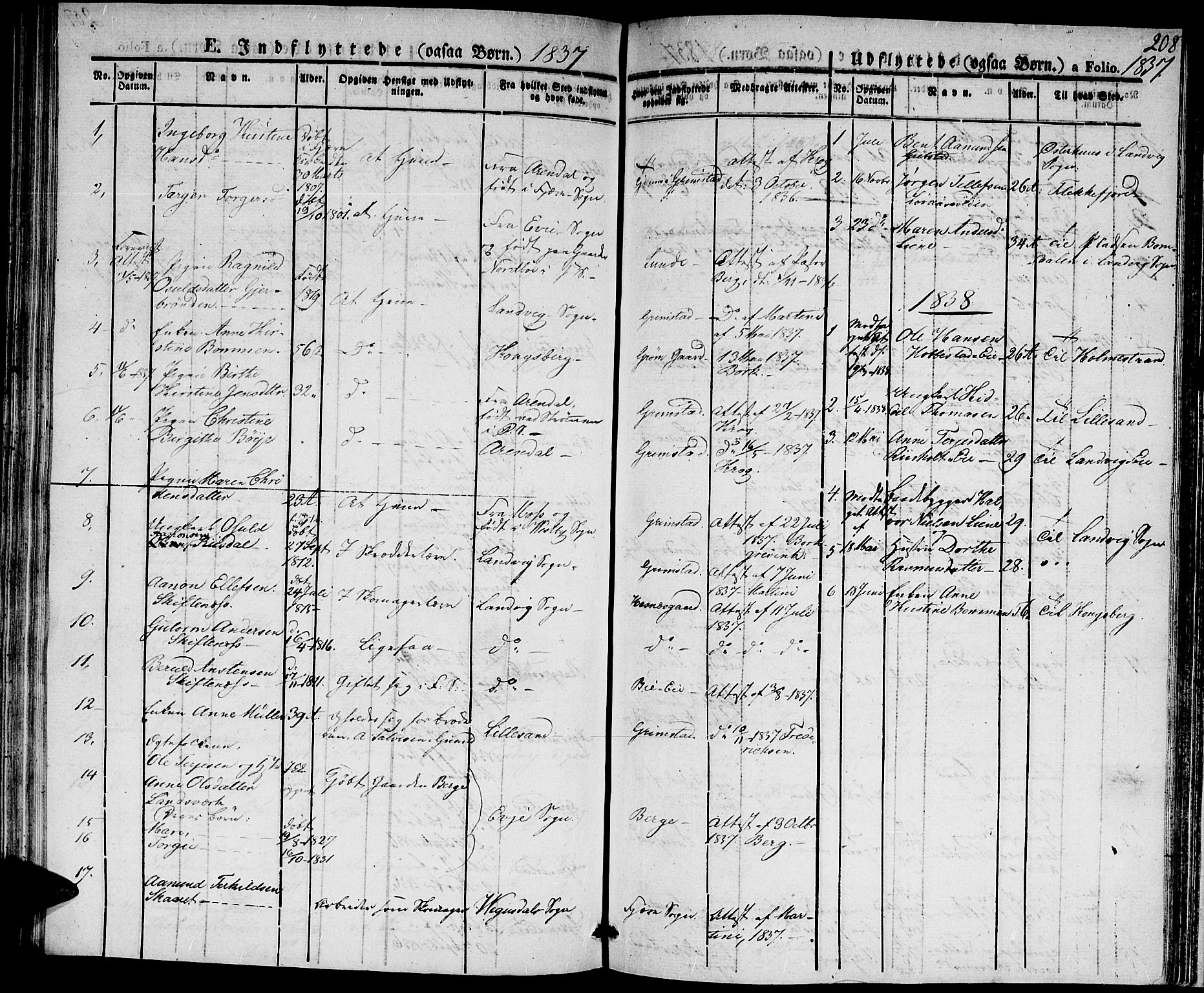 Fjære sokneprestkontor, AV/SAK-1111-0011/F/Fa/L0002: Ministerialbok nr. A 2, 1827-1839, s. 208
