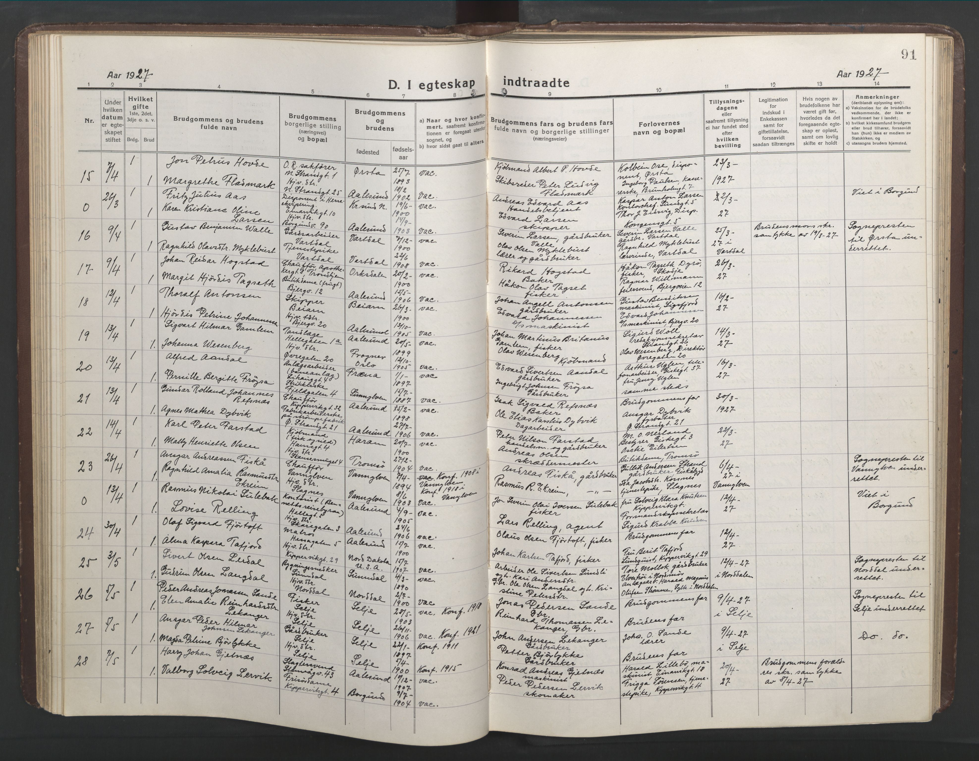 Ministerialprotokoller, klokkerbøker og fødselsregistre - Møre og Romsdal, AV/SAT-A-1454/529/L0473: Klokkerbok nr. 529C10, 1918-1941, s. 91