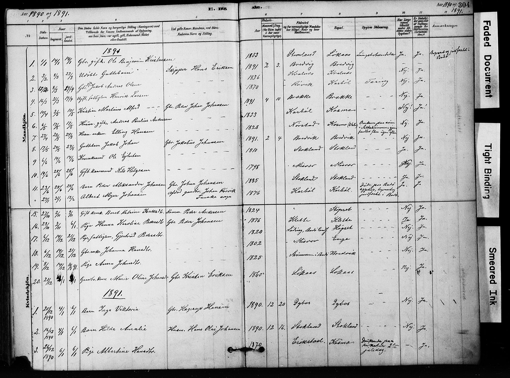 Ministerialprotokoller, klokkerbøker og fødselsregistre - Nordland, AV/SAT-A-1459/852/L0754: Klokkerbok nr. 852C05, 1878-1894, s. 304