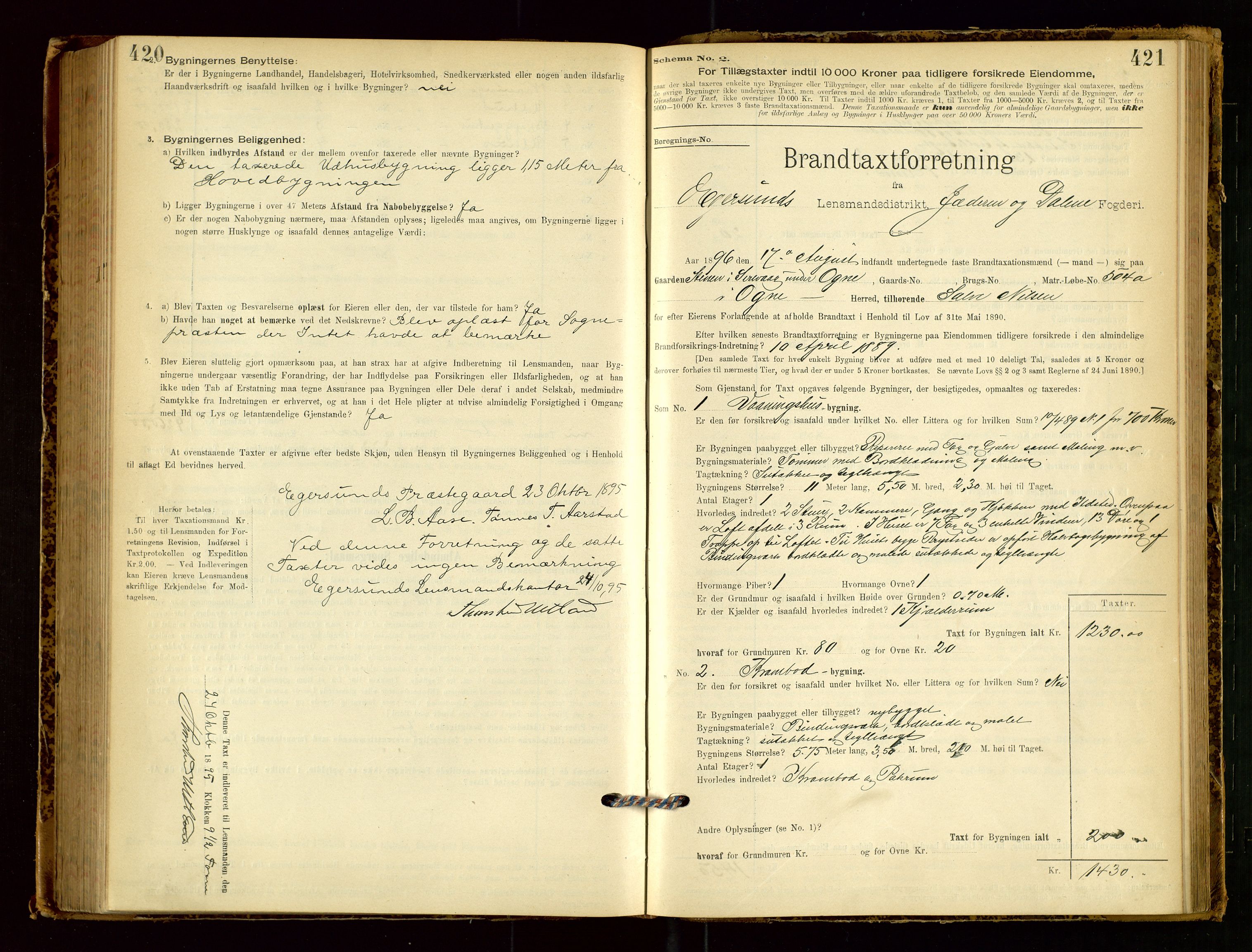 Eigersund lensmannskontor, SAST/A-100171/Gob/L0001: Skjemaprotokoll, 1894-1909, s. 420-421